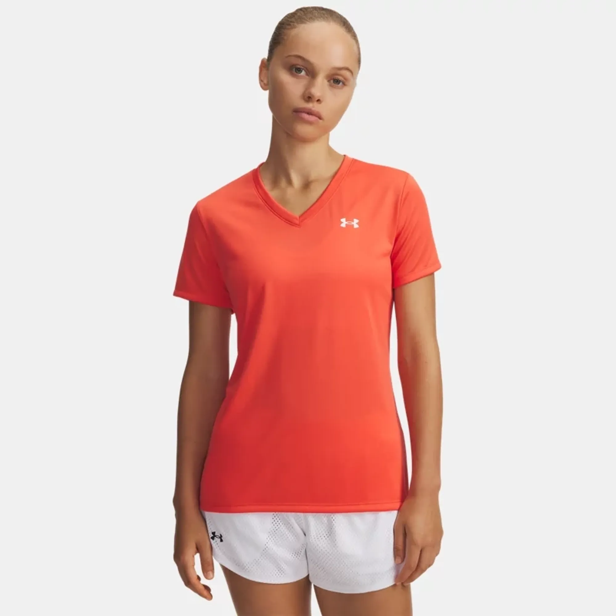 Under Armour Tech™ Women's V-Neck Short Sleeve Venom Red / White L