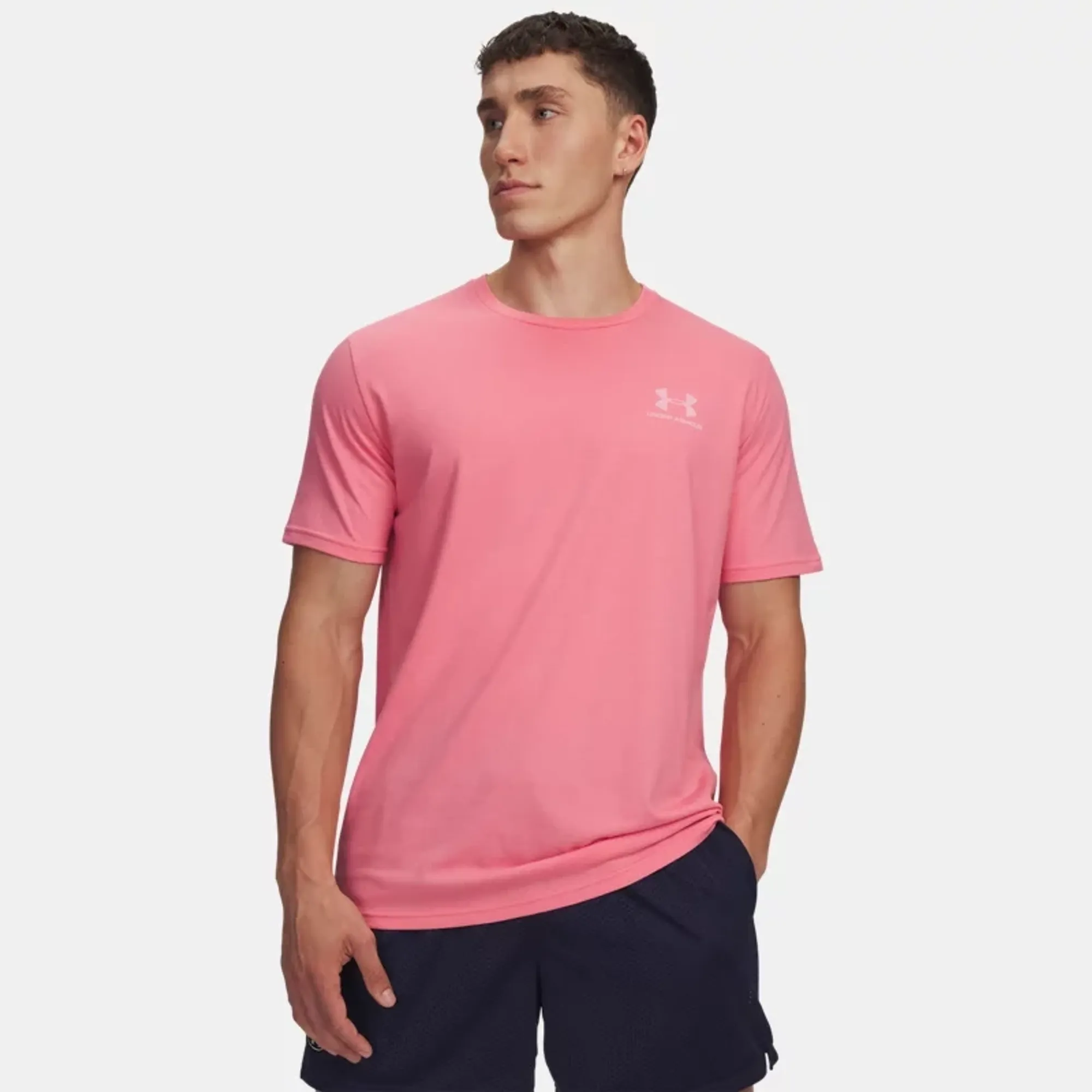Under Armour  Left Chest Logo Men's Short Sleeve Bittersweet Pink / White L