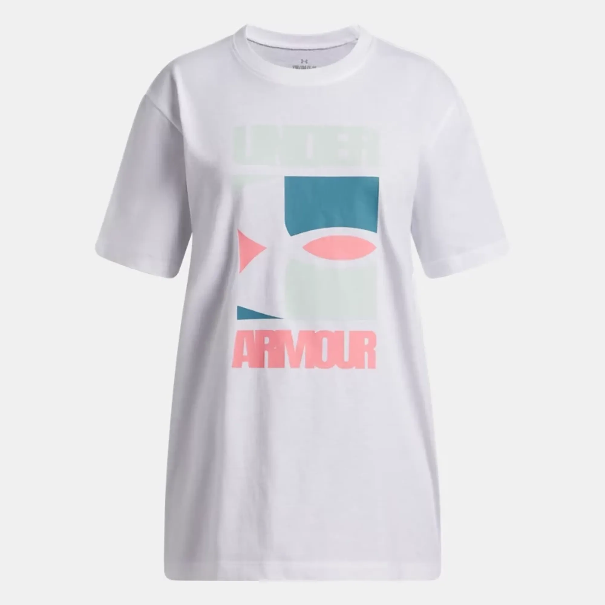 Under Armour  Block Logo Girls' Oversized Short Sleeve White / Illusion Green YLG