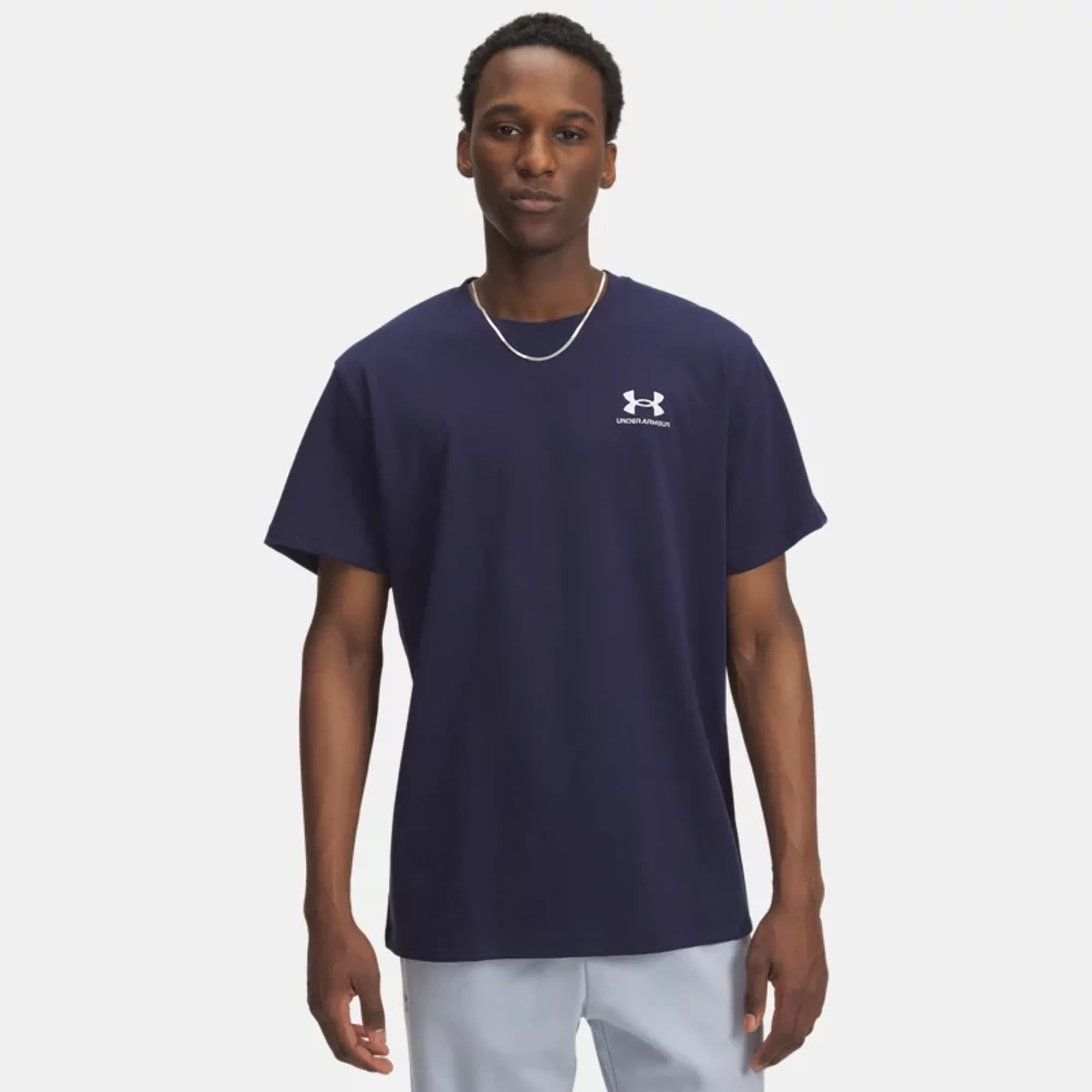 Under Armour  Logo Embroidered Heavyweight Men's Short Sleeve Midnight Navy / White L