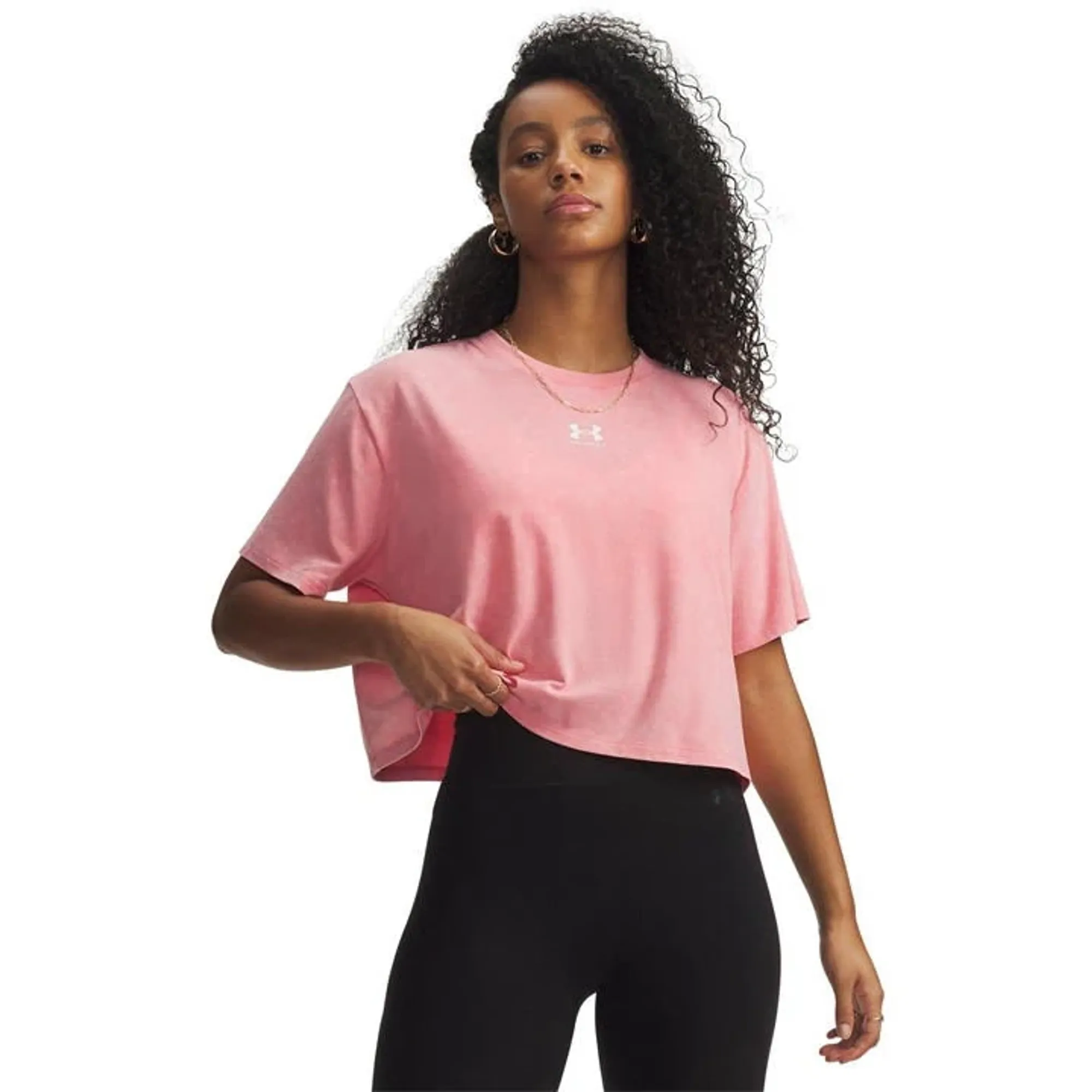Under Armour  Rival Boxy Wash Women's T-Shirt Bittersweet Pink / White L