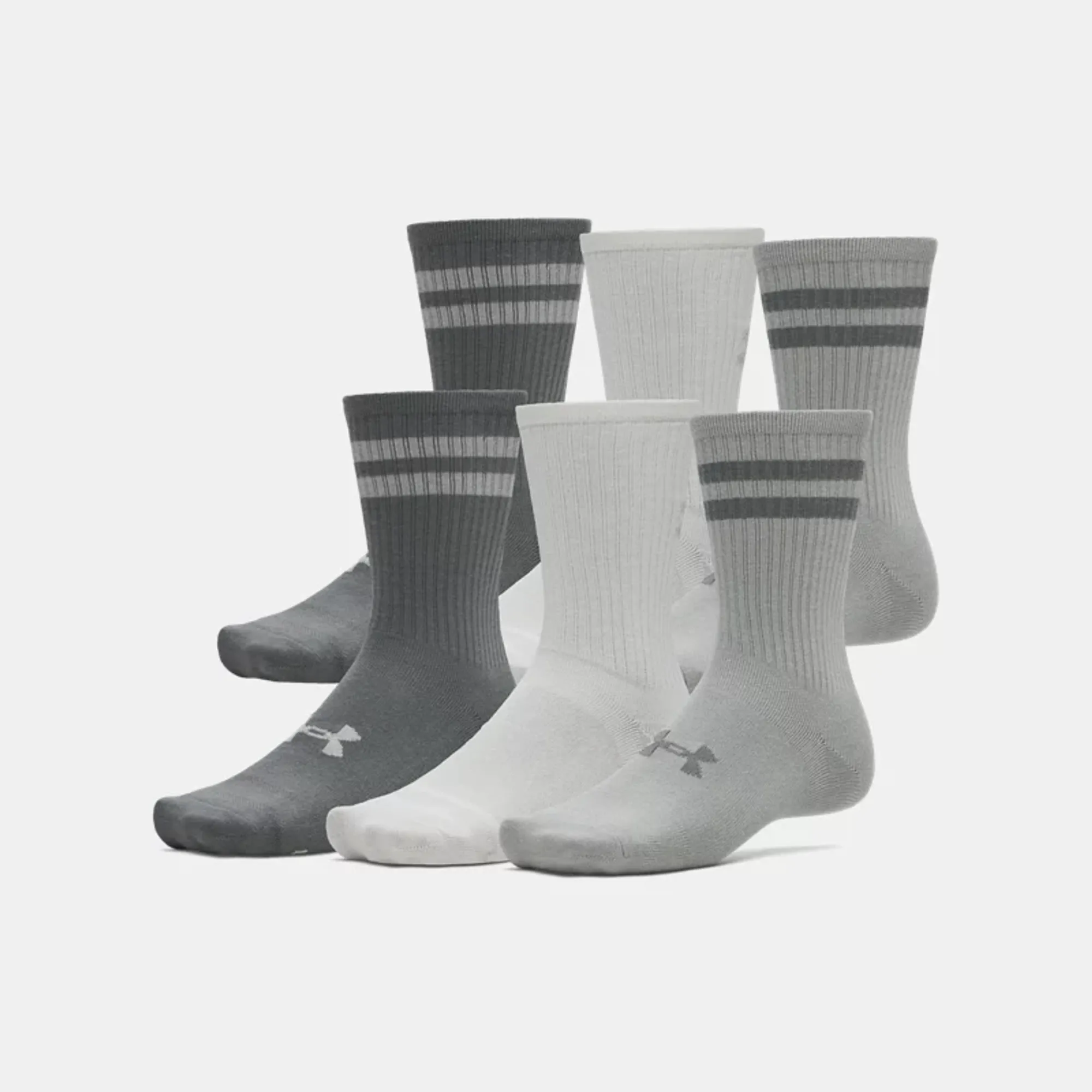 Under Armour  Essential Unisex 6-Pack Crew Socks Titanium / Titanium / Clay Green L