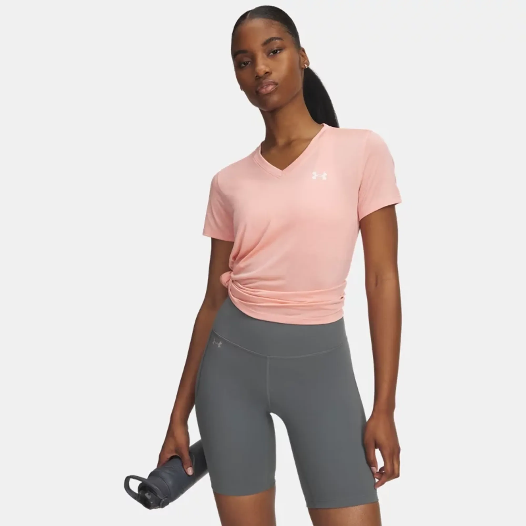 Under Armour  Tech™ Twist Women's V-Neck Short Sleeve Posh Pink / White L