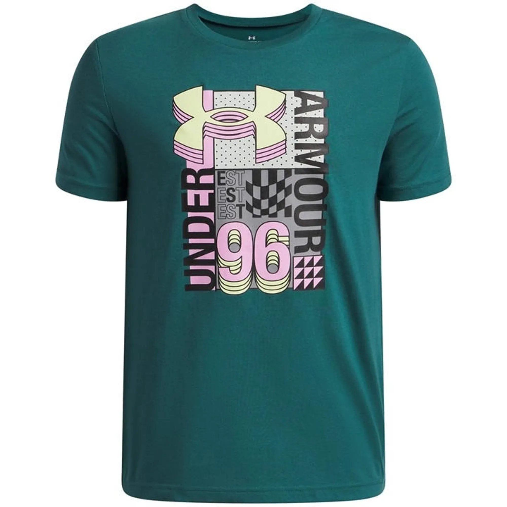 Under Armour  Logo Wordmark Collage Boys' Short Sleeve Rack Green / Black YLG