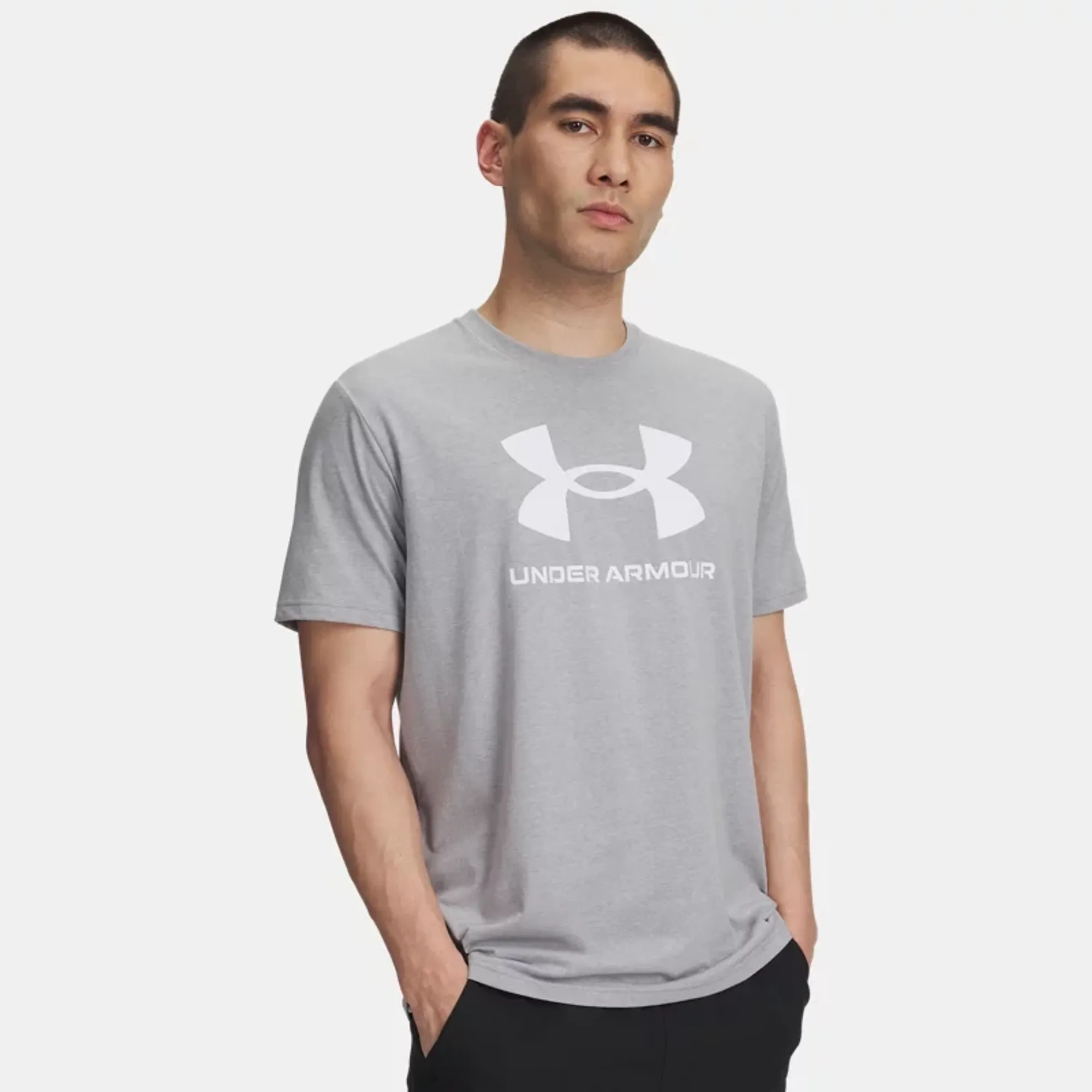 Under Armour  Logo Men's Short Sleeve Steel Light Heather / White M