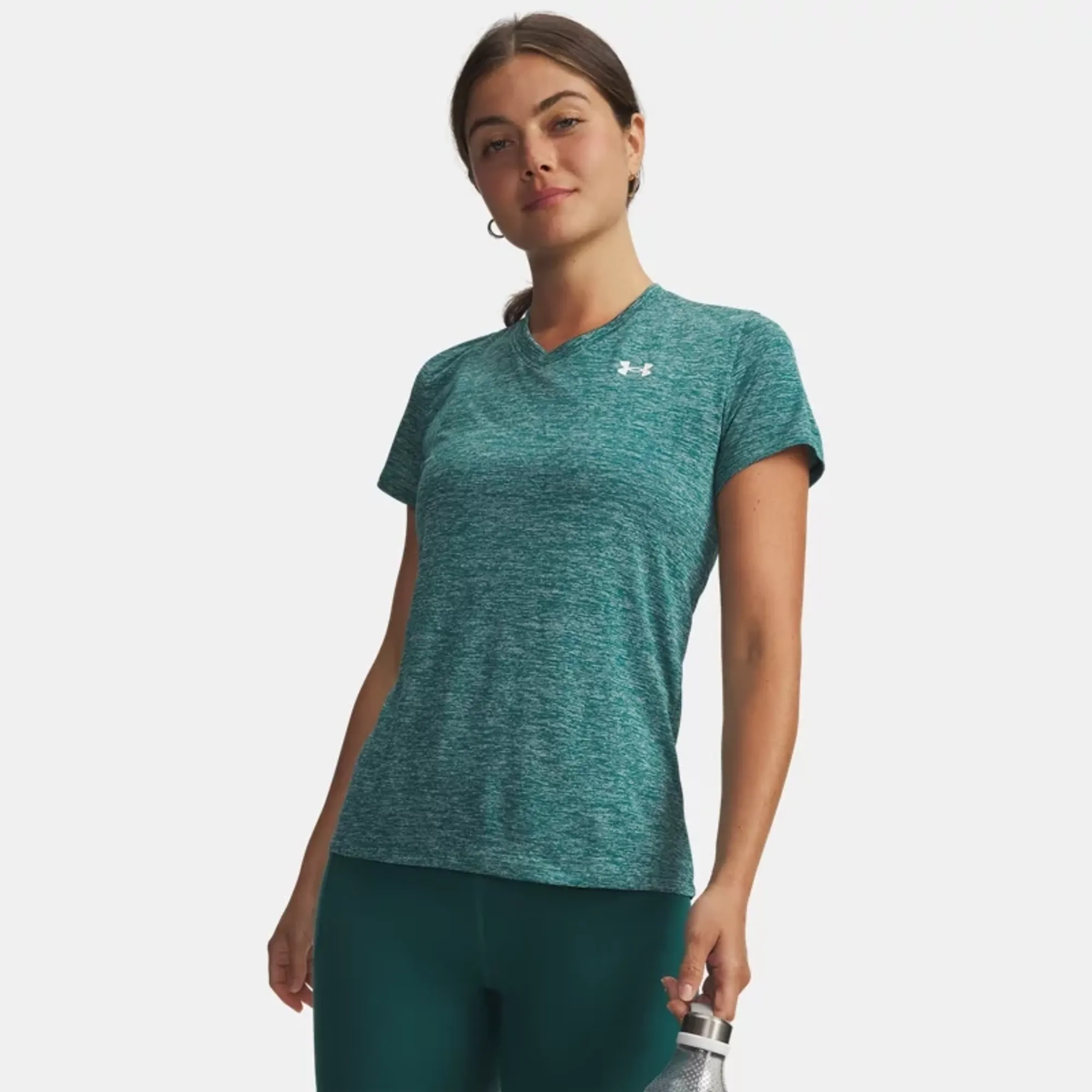 Under Armour  Tech™ Twist Women's V-Neck Short Sleeve Rack Green / White L