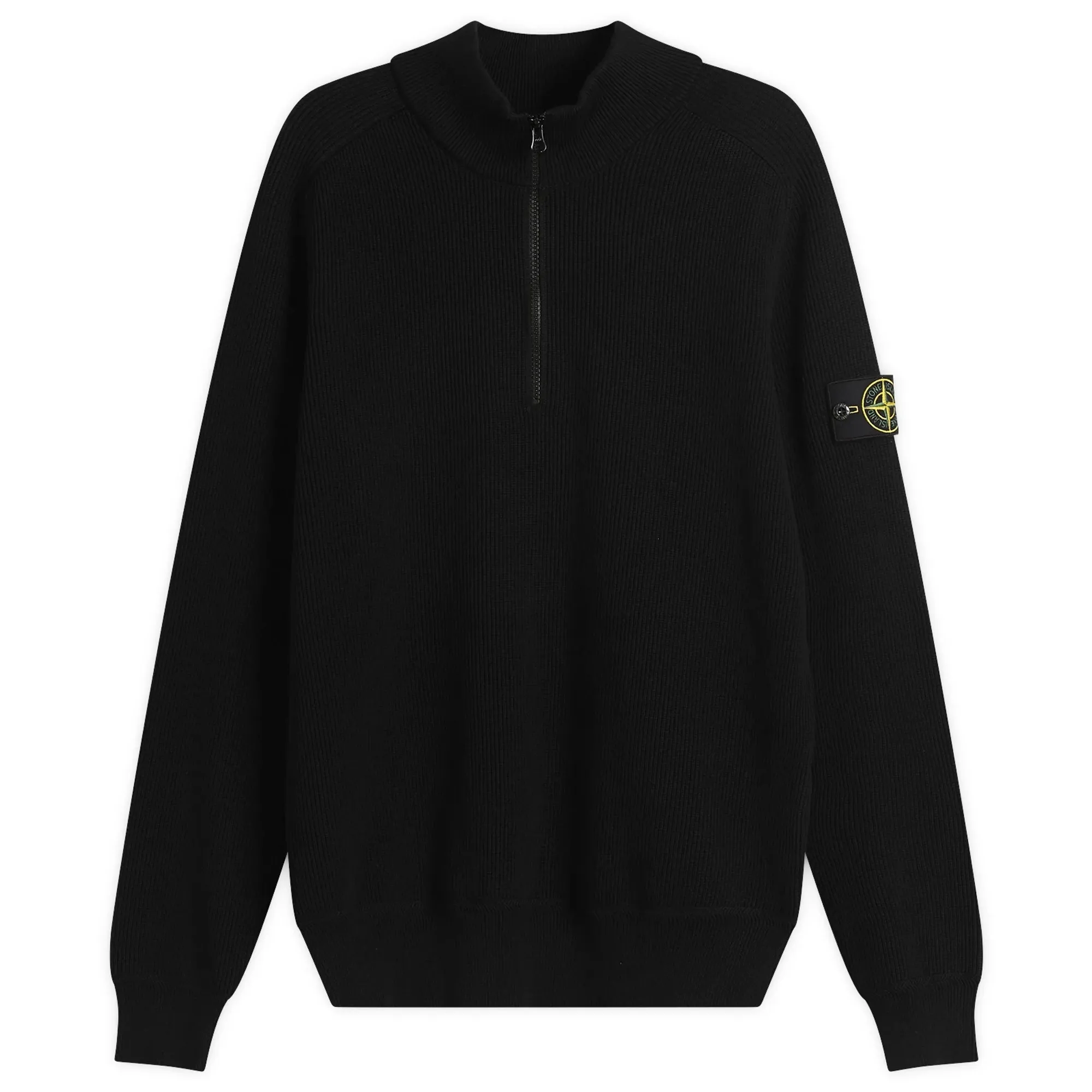 Stone Island Men's Ribbed Soft Cotton Half Zip Knit Jumper Black