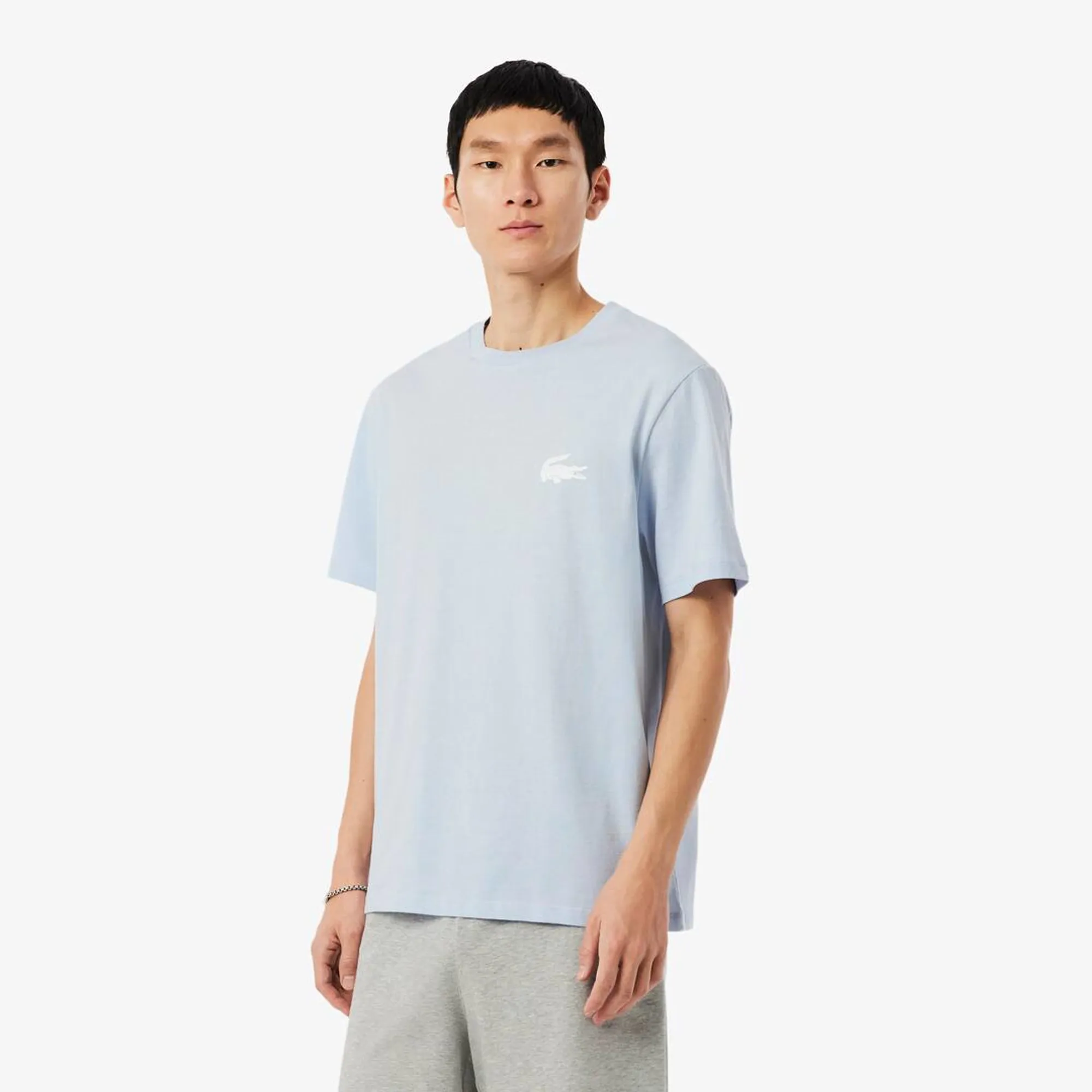 Lacoste Crocodile Print Cotton Loungewear T-Shirt - Bleu Clair / Blanc