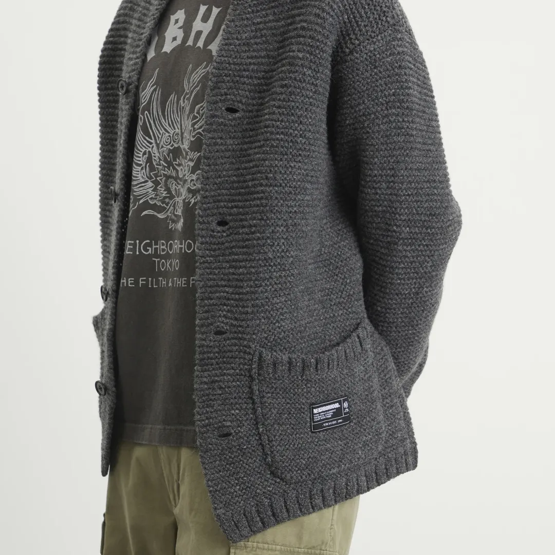 トップス NEIGHBORHOOD SHETLAND KNIT JACKET Neighborhood Men's Shetland Knit Jacket Charcoal | 252FUNH-KNM01