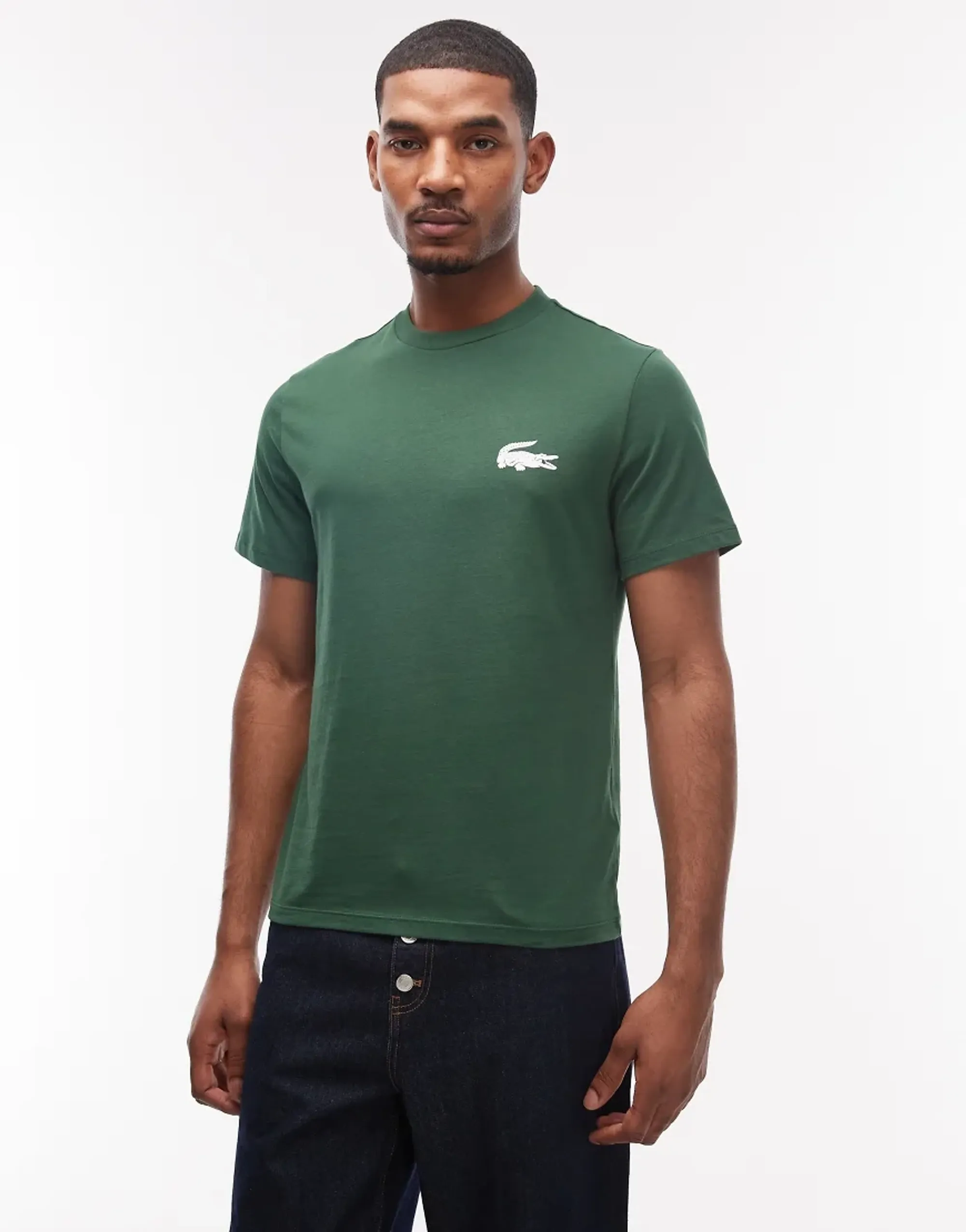 Lacoste Crocodile Print Cotton Loungewear T-Shirt - Green / White
