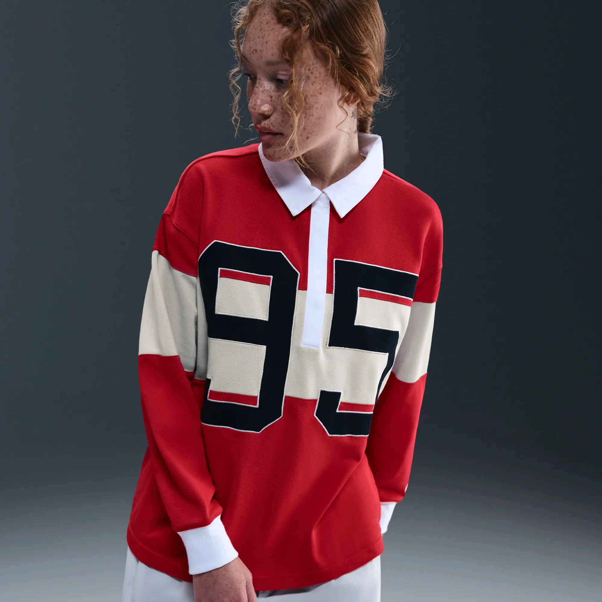 Nike Women's Long-Sleeve Graphic Polo Top - Red