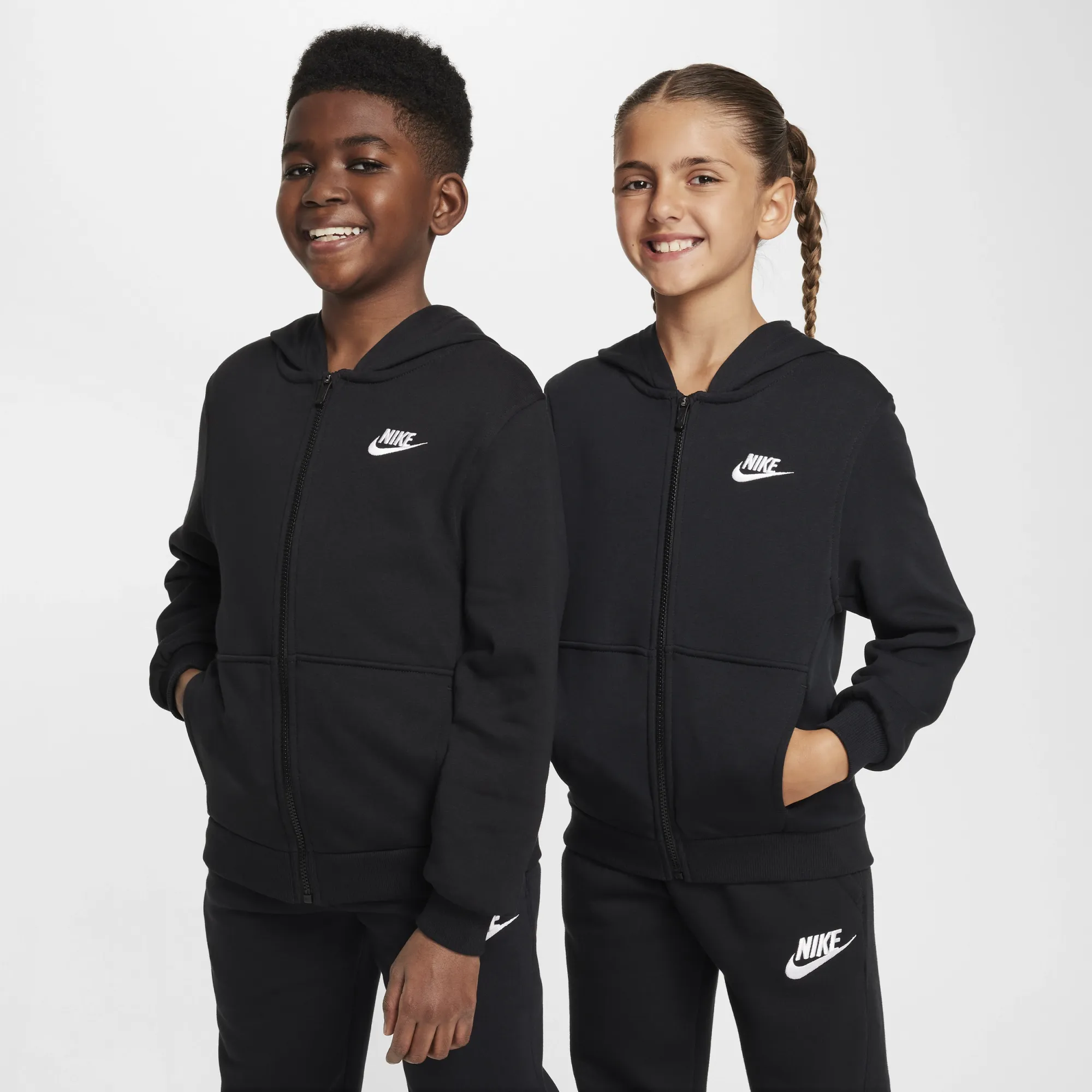 Nike Club Fleece Older Kids' French Terry Full-Zip Hoodie - Black - Fleece