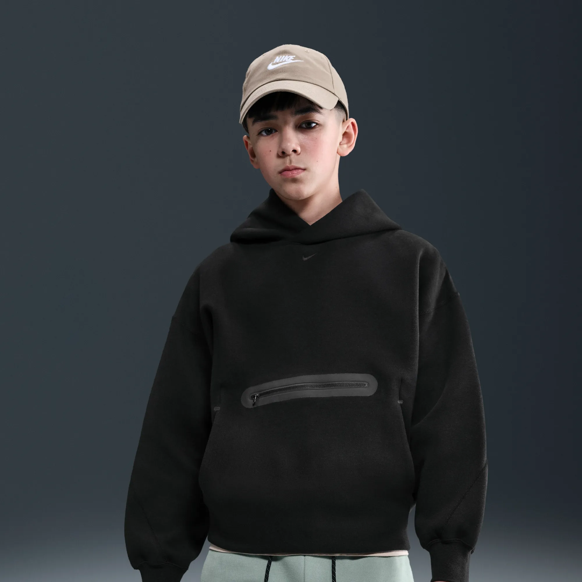 Nike Tech Oversized Pullover Hoodie - Black - Fleece