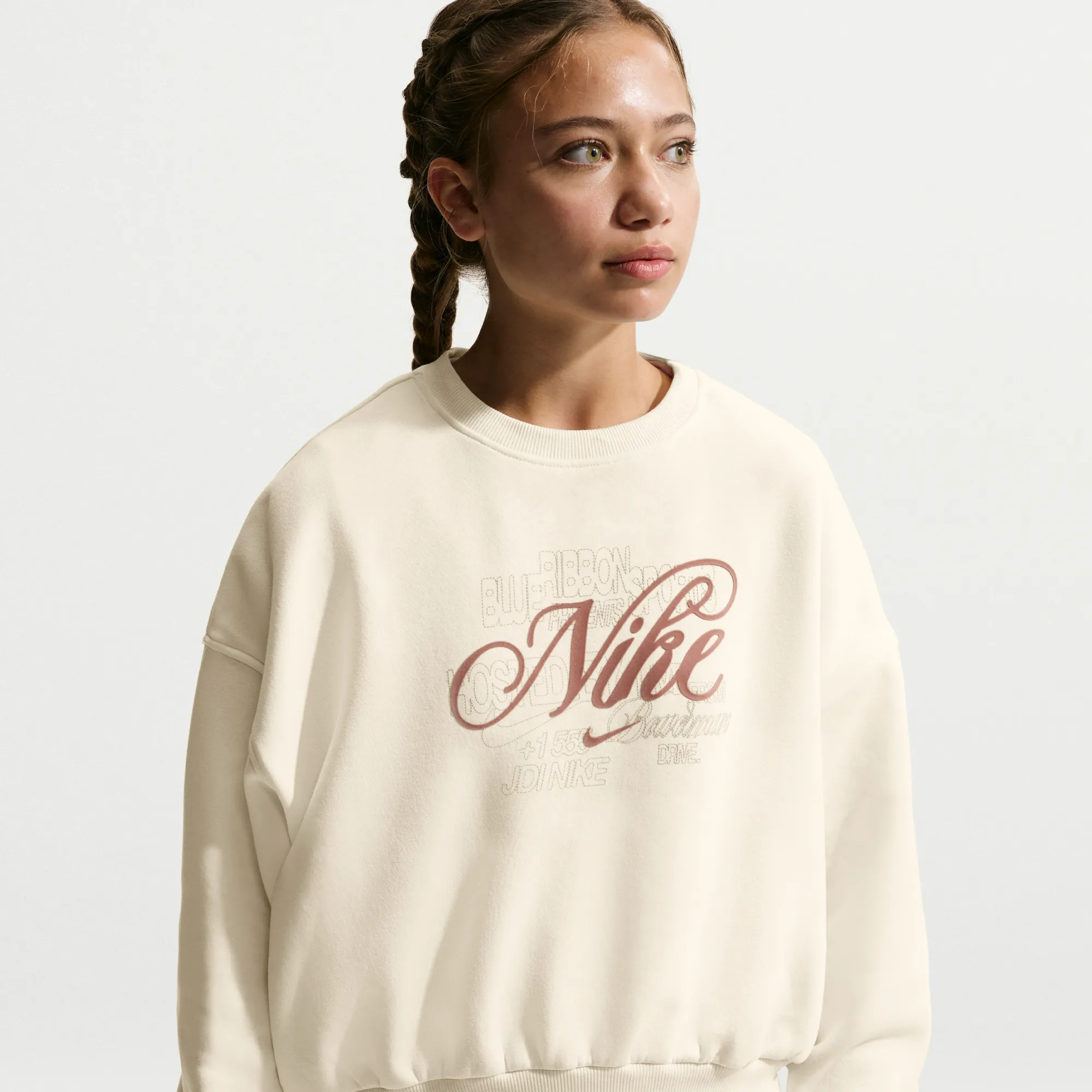 Nike Club Boxy Crew-Neck Sweatshirt - Brown - Fleece