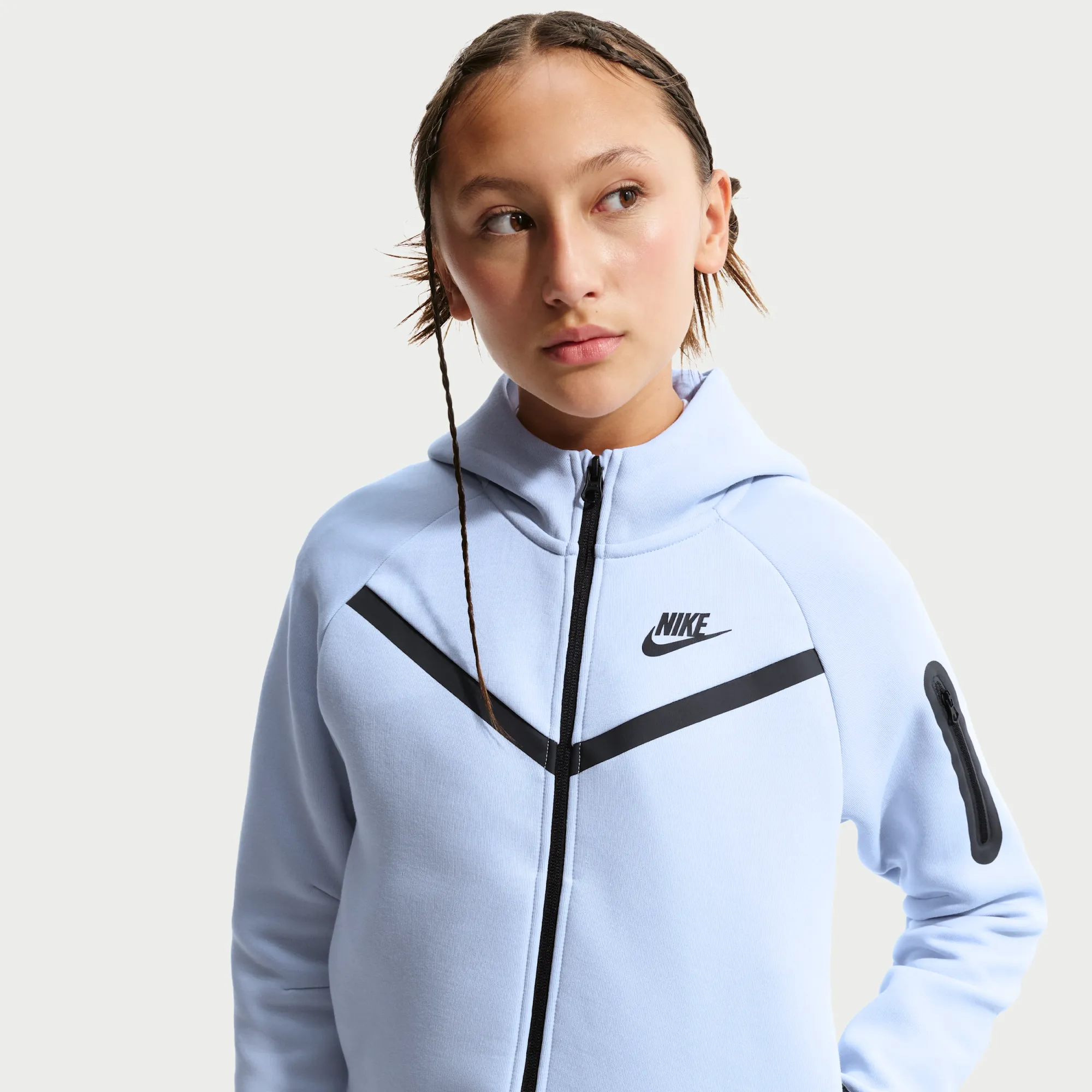Nike Tech Fleece Girls' Full-Zip Hoodie - Grey - Fleece
