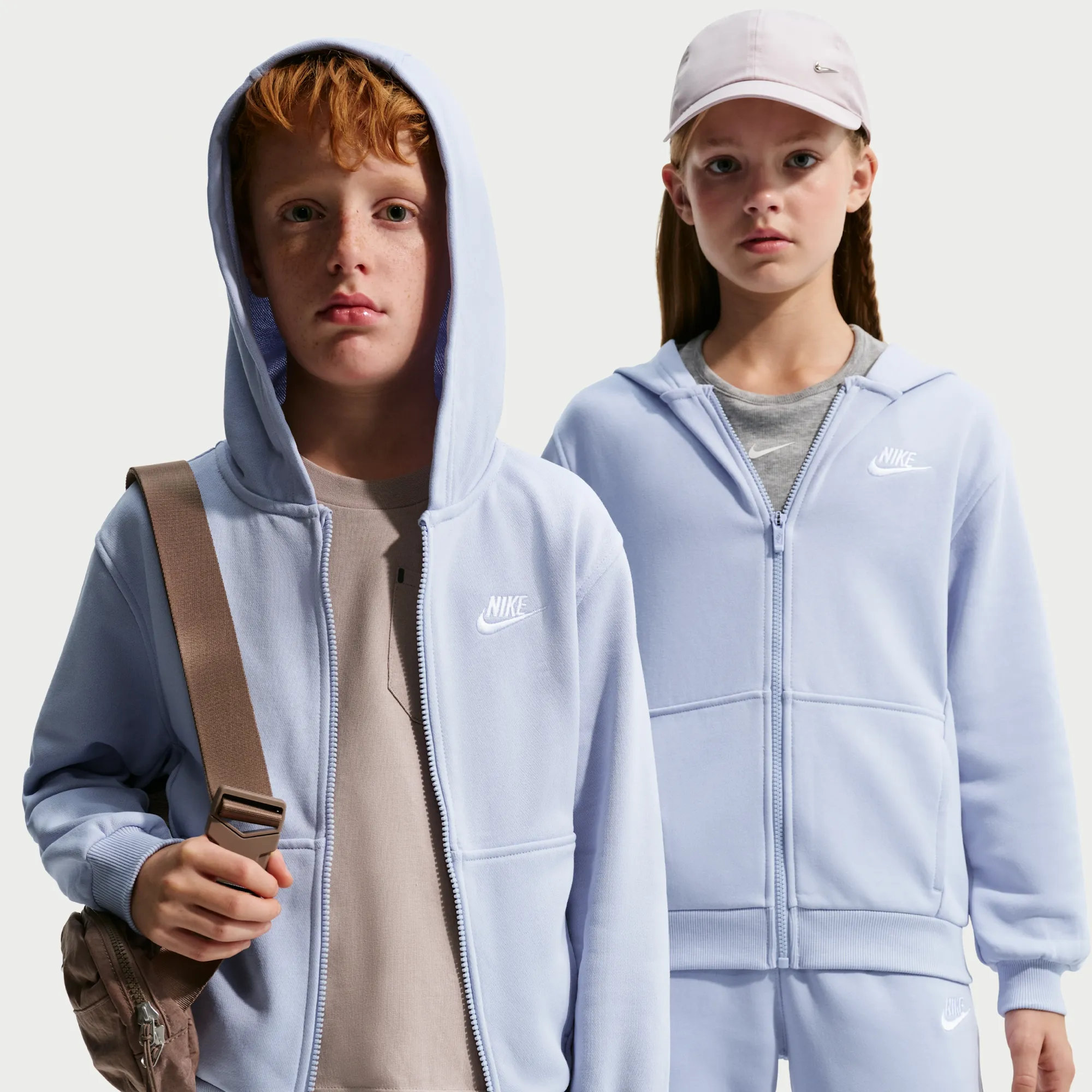 Nike Club Fleece Older Kids' French Terry Full-Zip Hoodie - Grey - Fleece