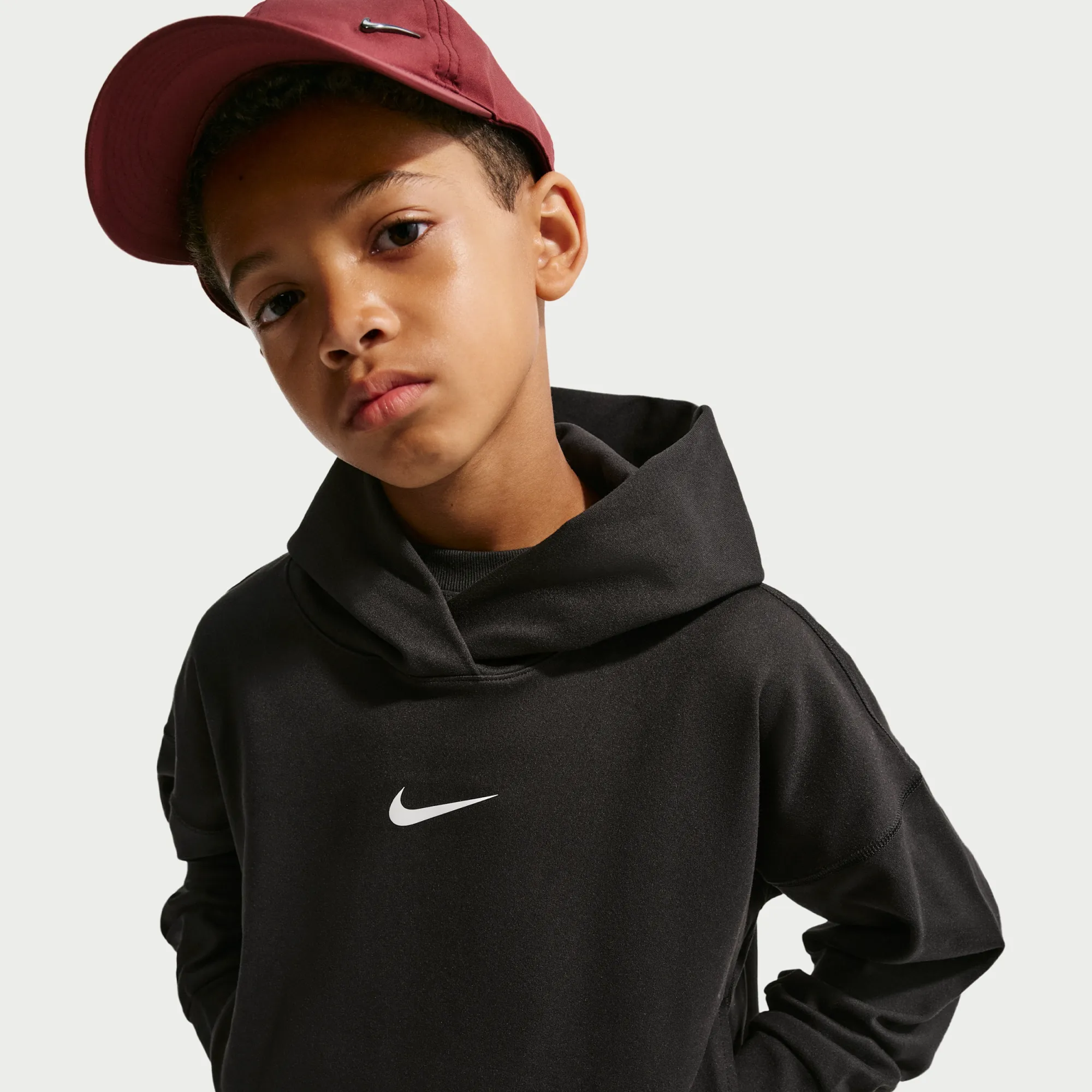 Nike Pro Older Kids' (Boys') Dri-FIT Fleece Pullover Hoodie - Black - Fleece