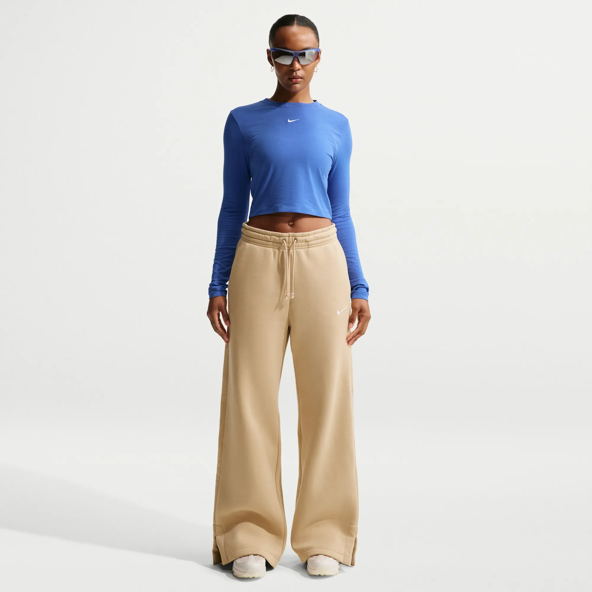 Nike Phoenix High-Waisted Wide-Leg Trousers - Brown - Fleece