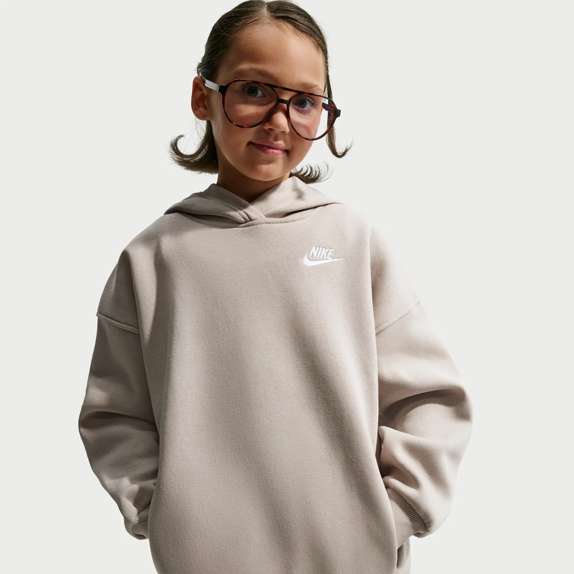 Nike Club Fleece Older Kids' Oversized Pullover Hoodie - Brown - Fleece