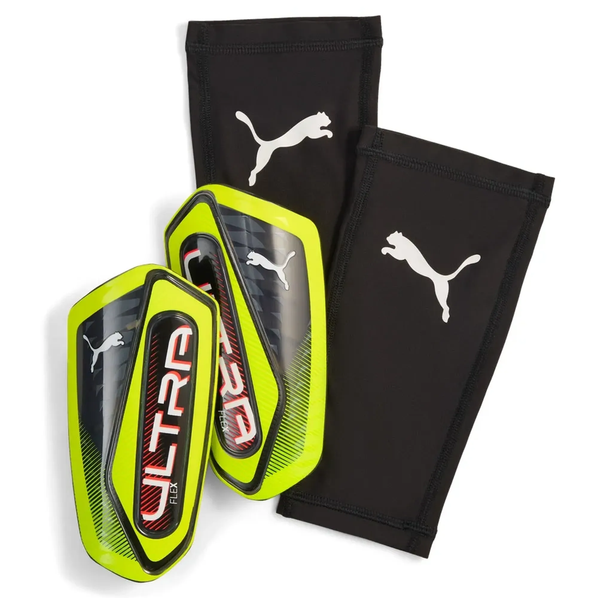 PUMA Ultra Flex Football Sleeves Shinguards, Yellow Alert/Black, size Large