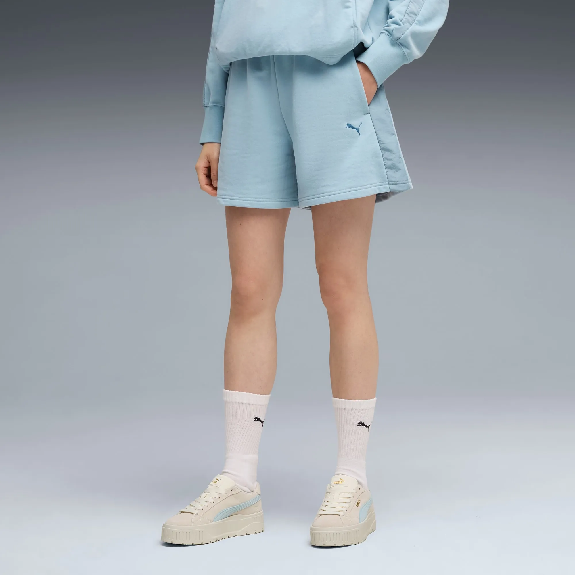 PUMA Her High-Waist 5" Shorts Women, Seafoam, size Large