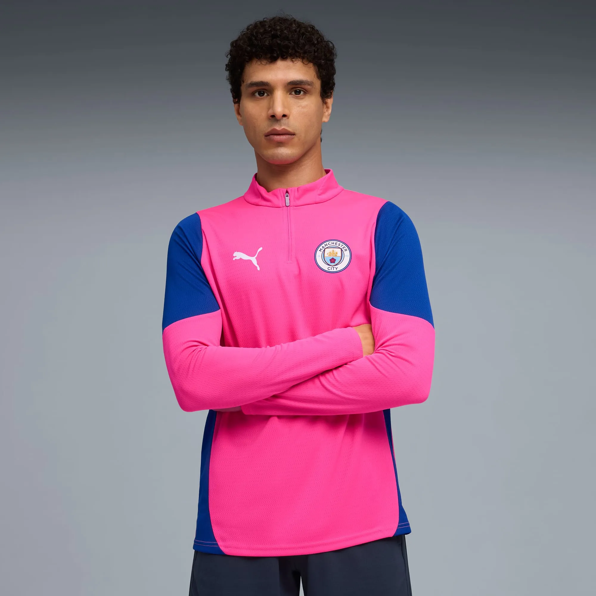 PUMA Manchester City Training Quarter-Zip Top Shirt Men, Pink Pes/Vivid Blue, size 3XL