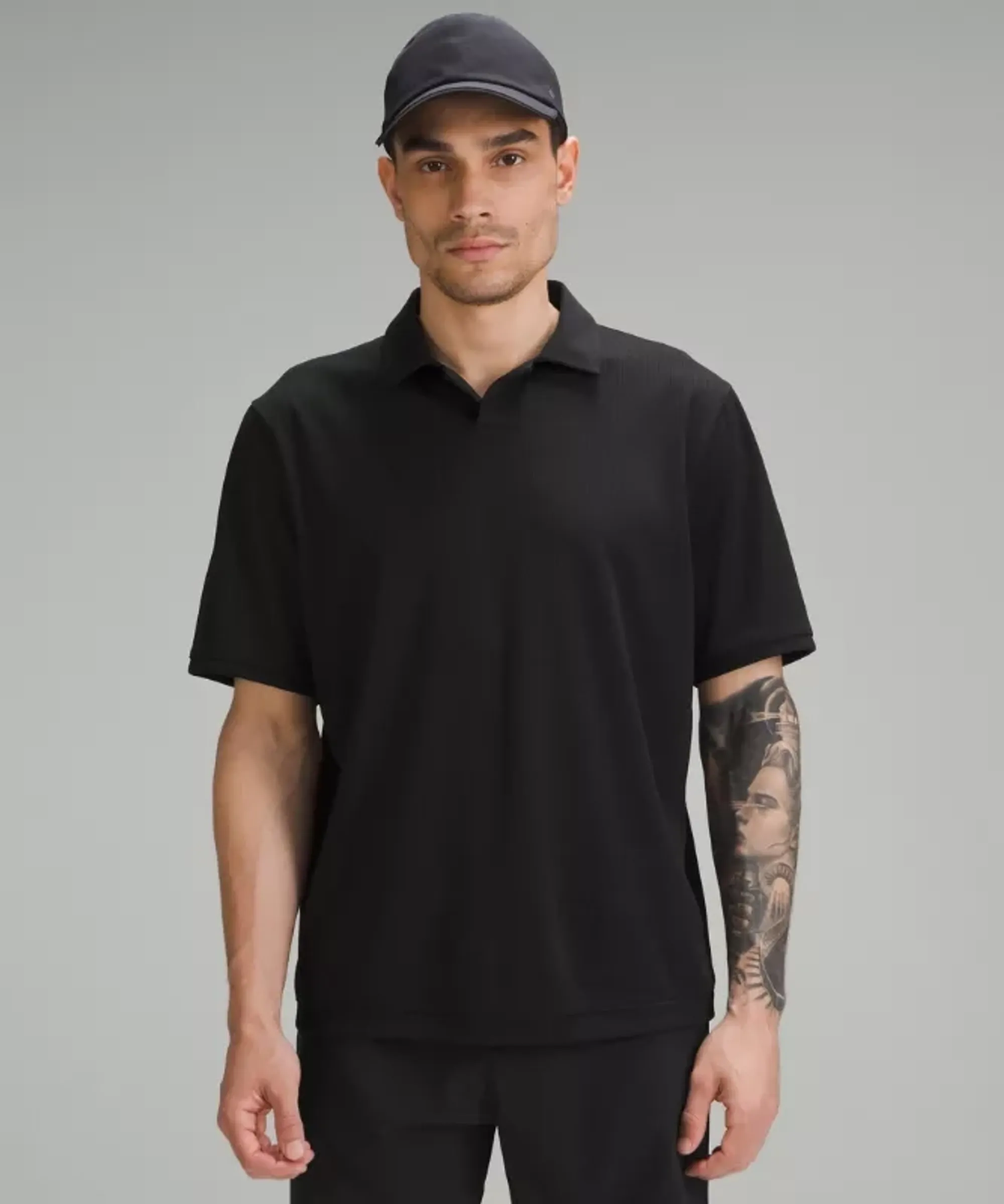 lululemon – Men's Textured Mesh Short-Sleeve Polo Shirt – Color Black – Size Large