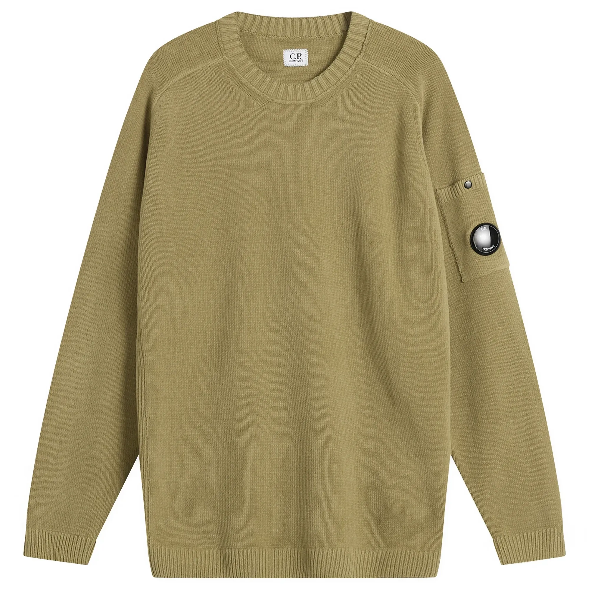 C.P. Company Men's Cotton Chenille Crewneck Lens Sweater Dried Herb