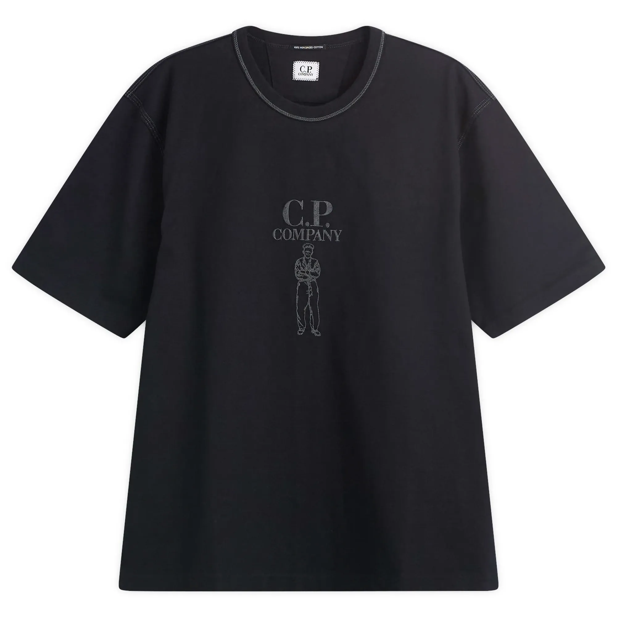 C.P. Company Men's 30/2 Embroidered British Sailor Logo T-Shirt Black