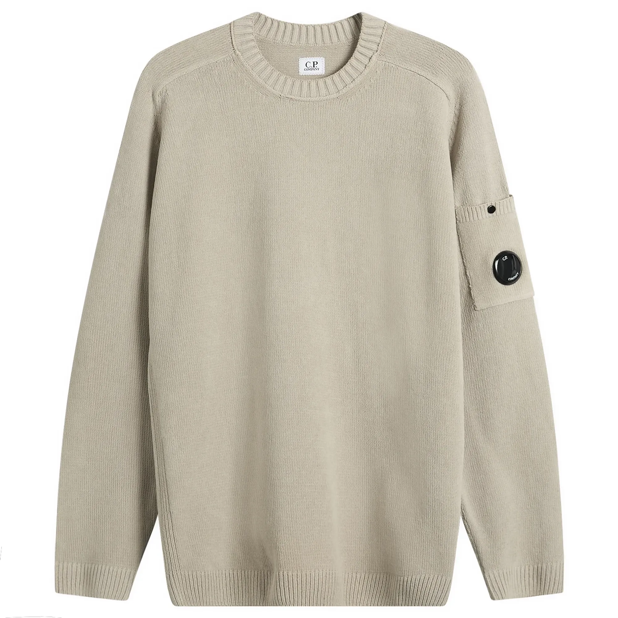 C.P. Company Men's Cotton Chenille Crewneck Lens Sweater Dove