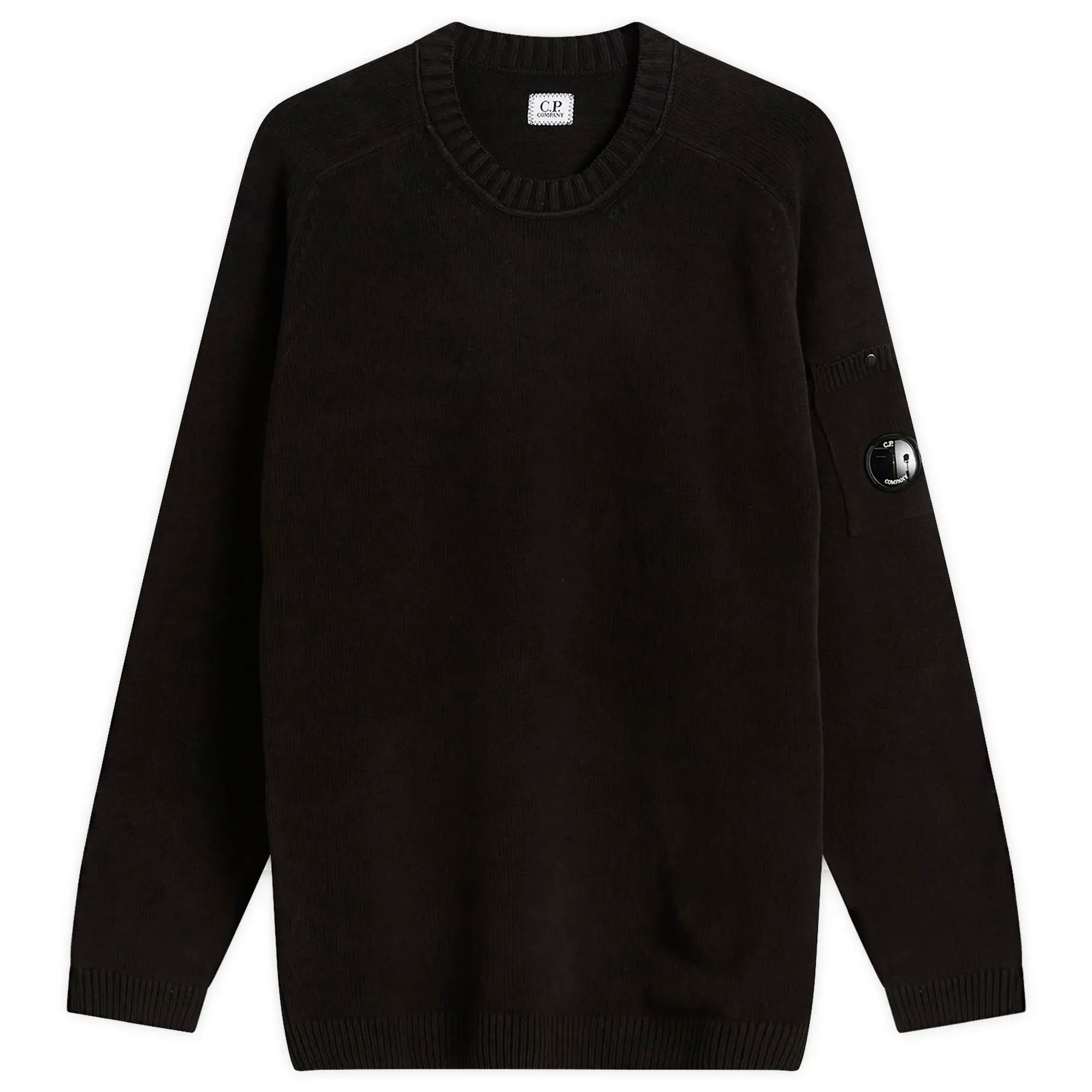 C.P. Company Men's Cotton Chenille Crewneck Lens Sweater Black