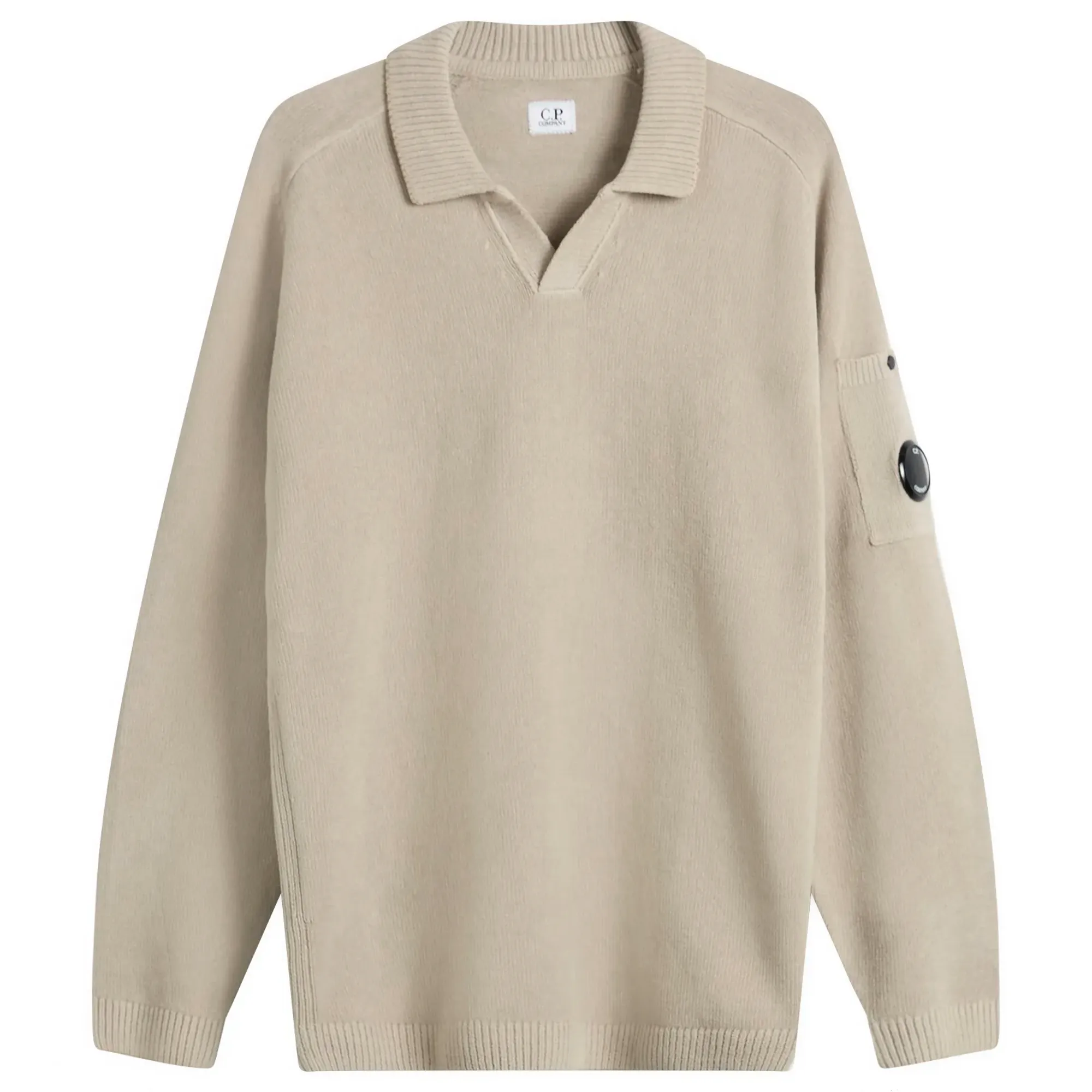 C.P. Company Men's Cotton Chenille Polo Lens Sweater Dove