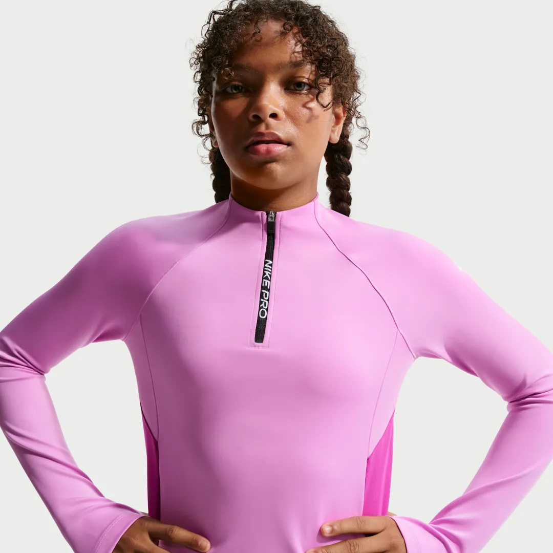 は　NIKE Pro elite 2020 rosa ロングスリーブ Nike Pro Older Kids' (Girls') Dri-FIT Half-Zip Long Sleeve