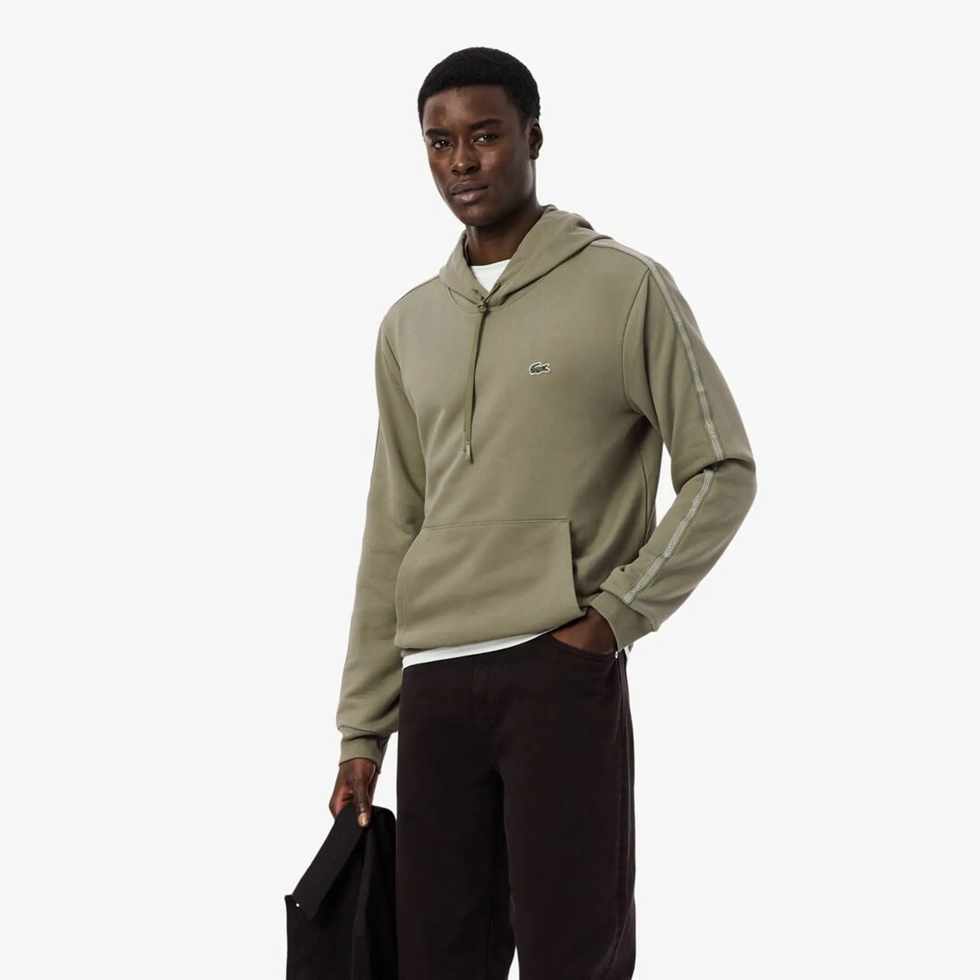 Lacoste Logo Stripe Zipped Hoodie - Khaki Green