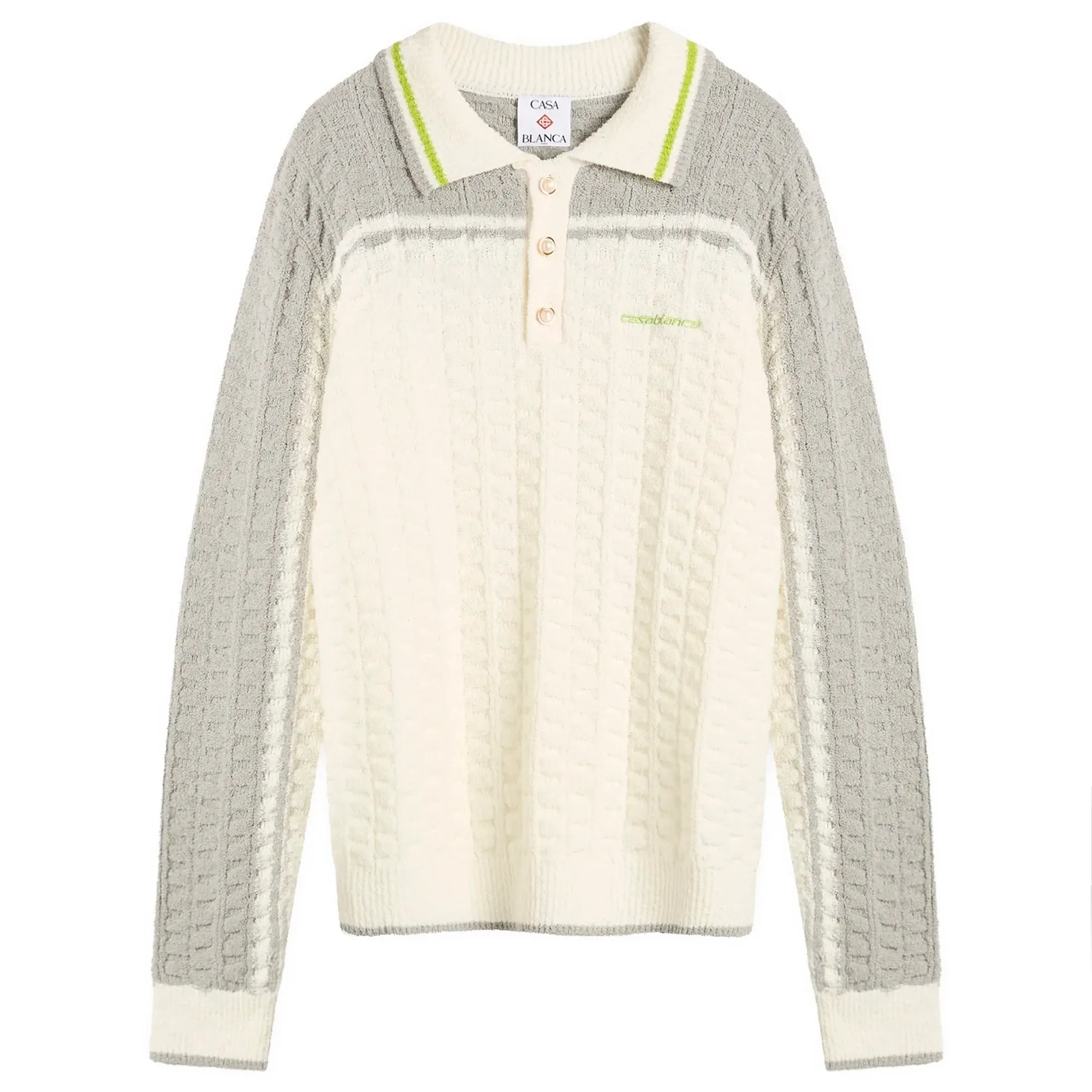 Casablanca Men's Tennis Boucle Long Sleeve Polo Shirt White