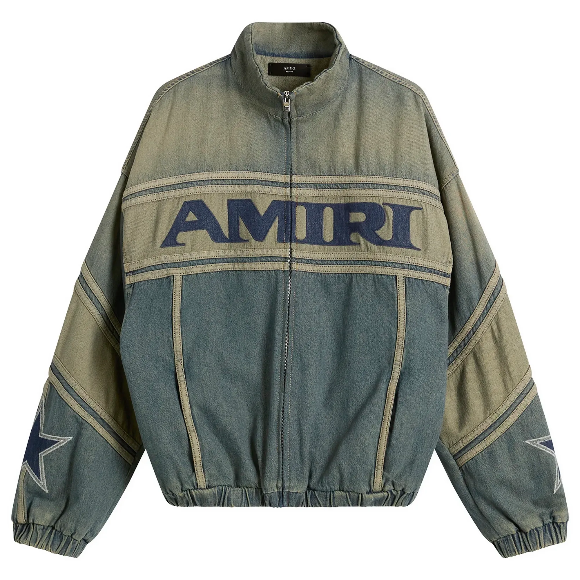 AMIRI Men's Sport Denim Track Jacket Worn Slate