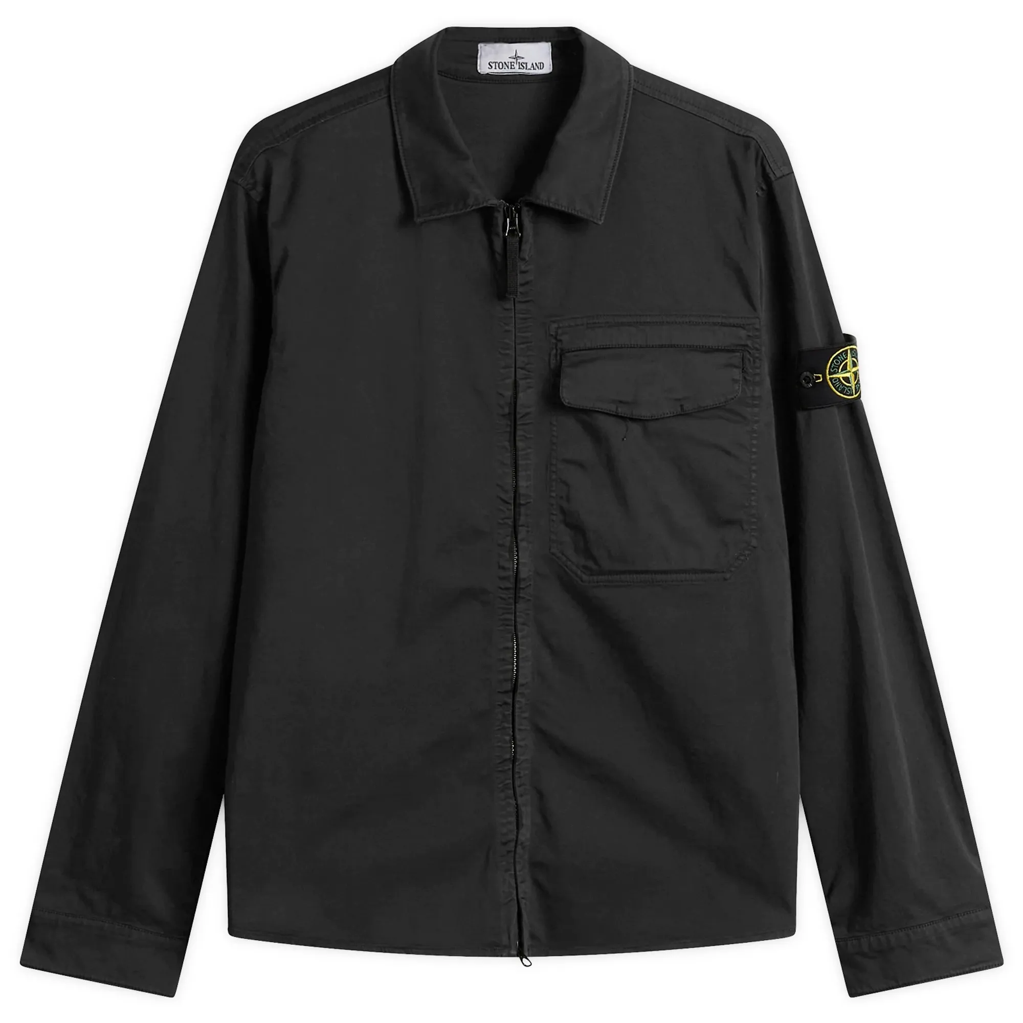 Stone Island Men's Organic Cotton Satin Zip Shirt Jacket Black