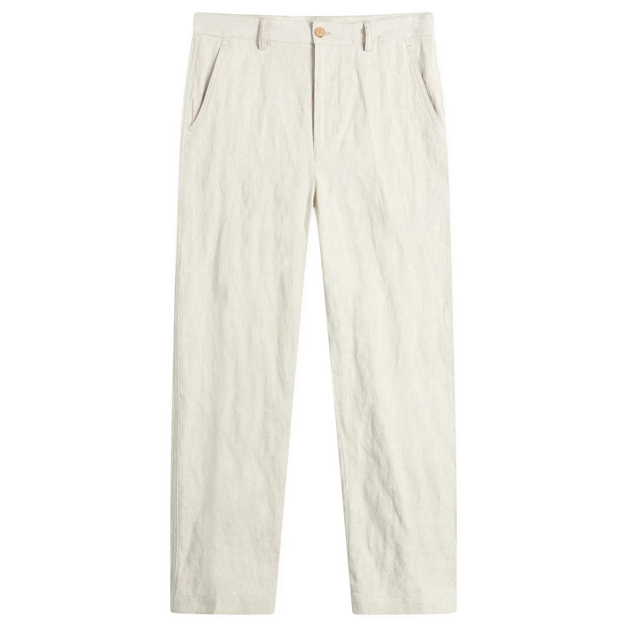 Dries Van Noten Men's Herringbone Cotton Linen Trouser Off White