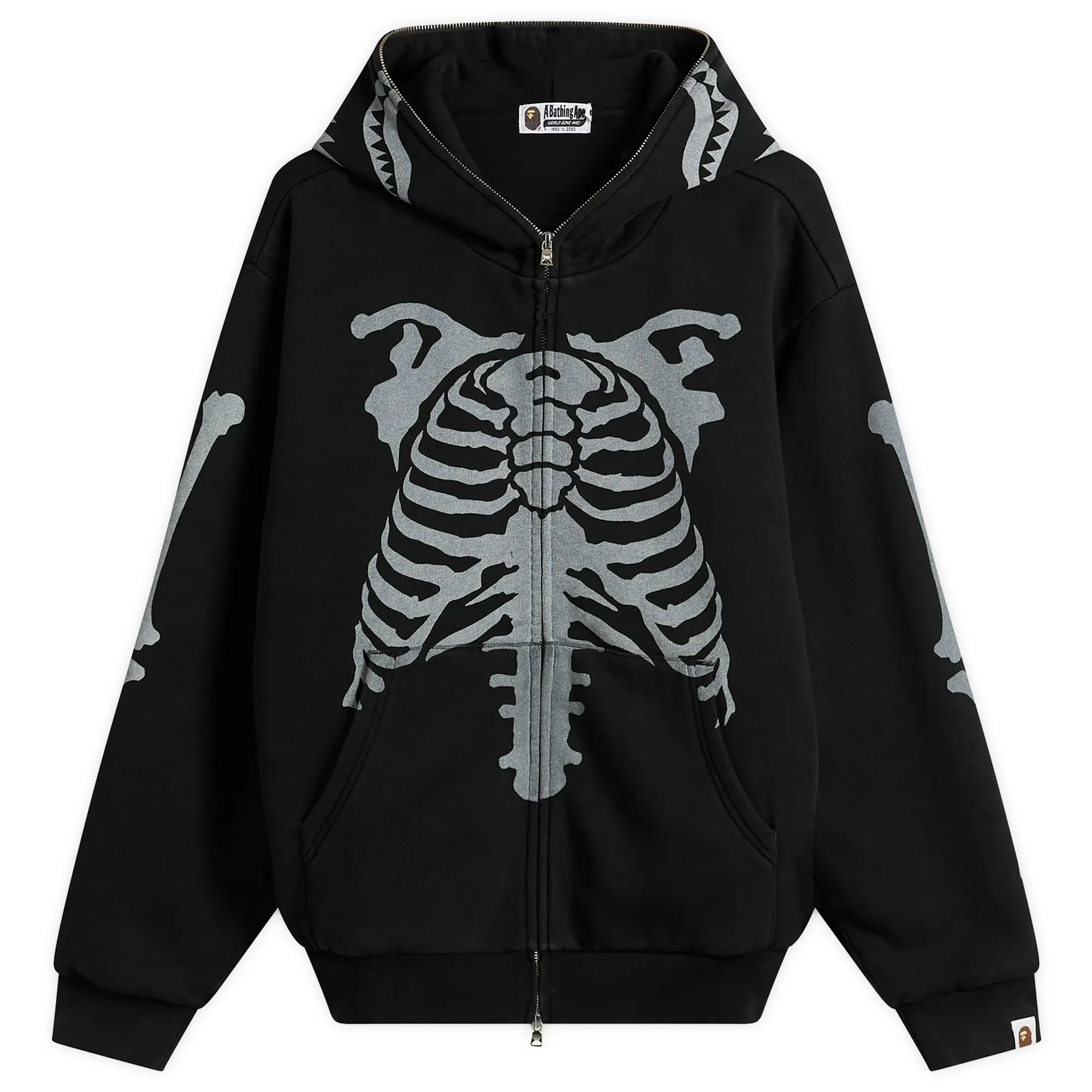 A Bathing Ape Men's Skeleton Shark Heavy Washed Zip Hoodie Black