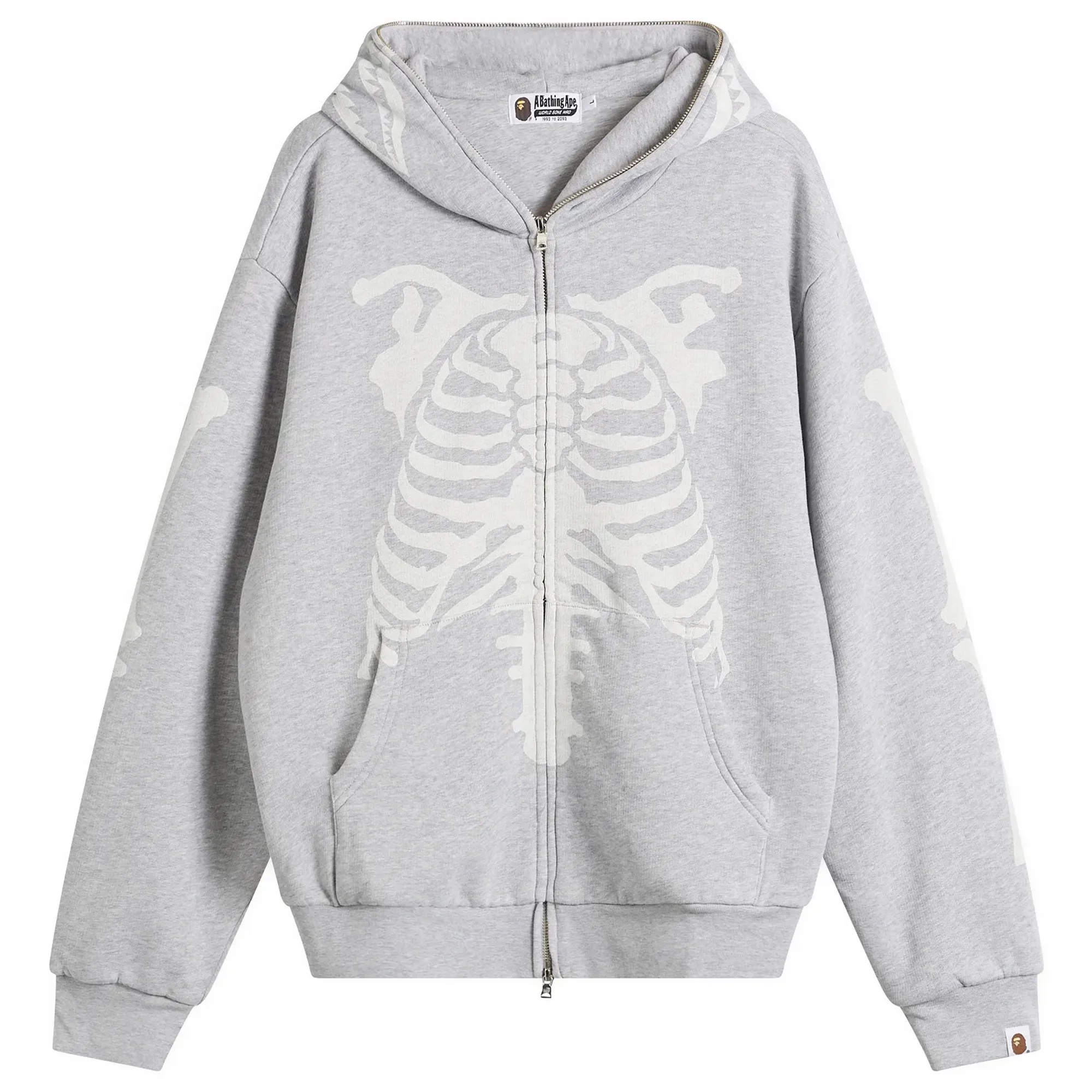 A Bathing Ape Men's Skeleton Shark Heavy Washed Zip Hoodie Gray
