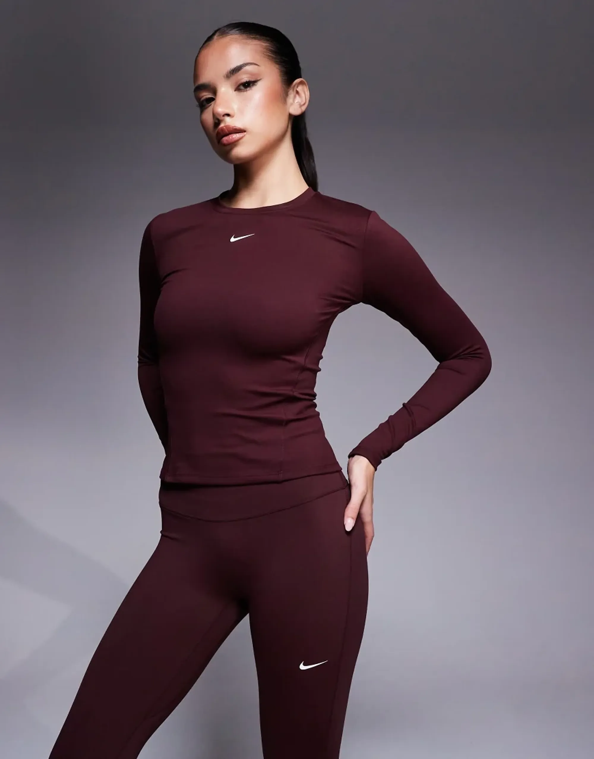Nike One Training Dri-Fit Fitted Long Sleeve Top In Burgundy-Red