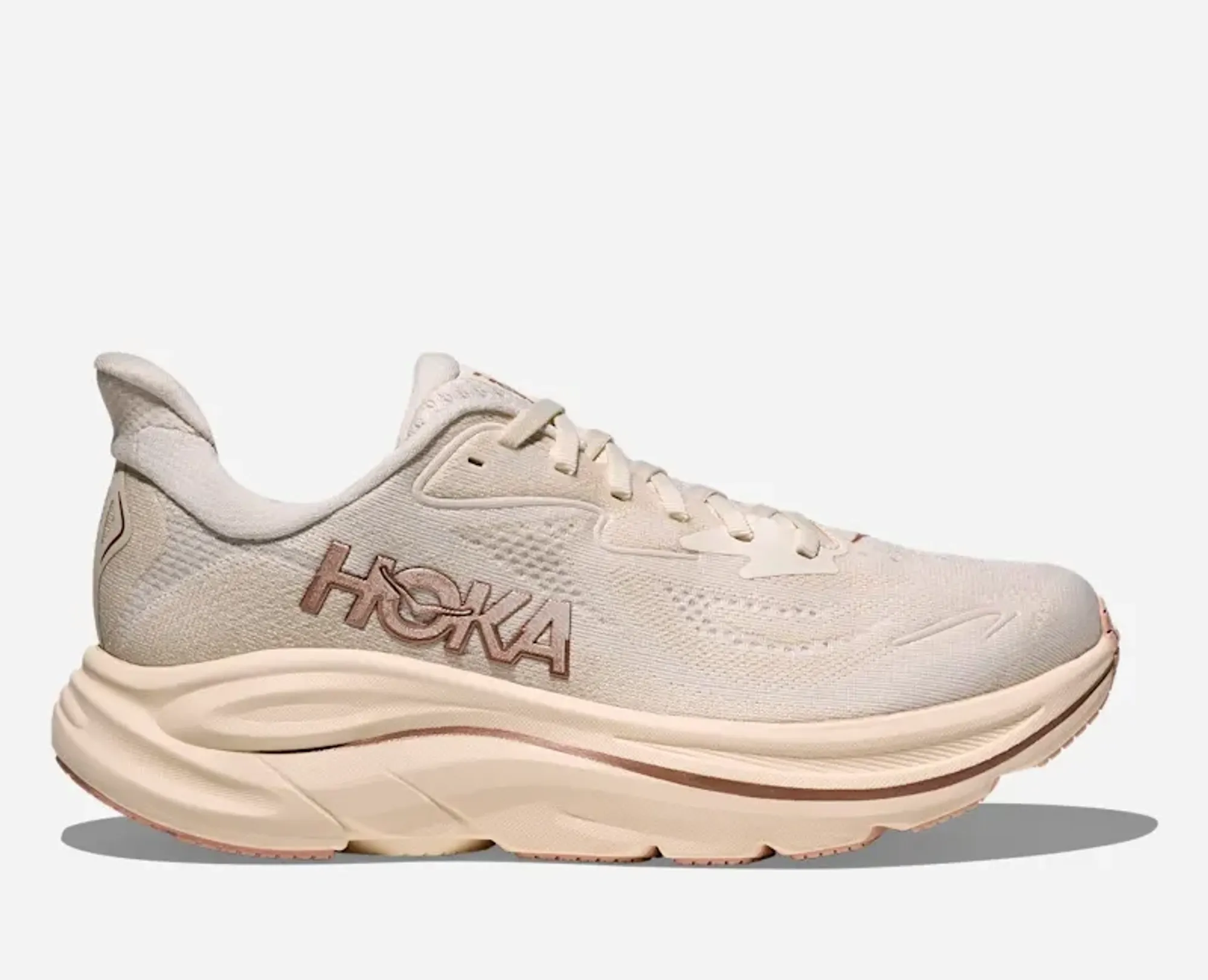 Hoka Women's Clifton 10 Road Running Shoes In Alabaster/Rose Gold