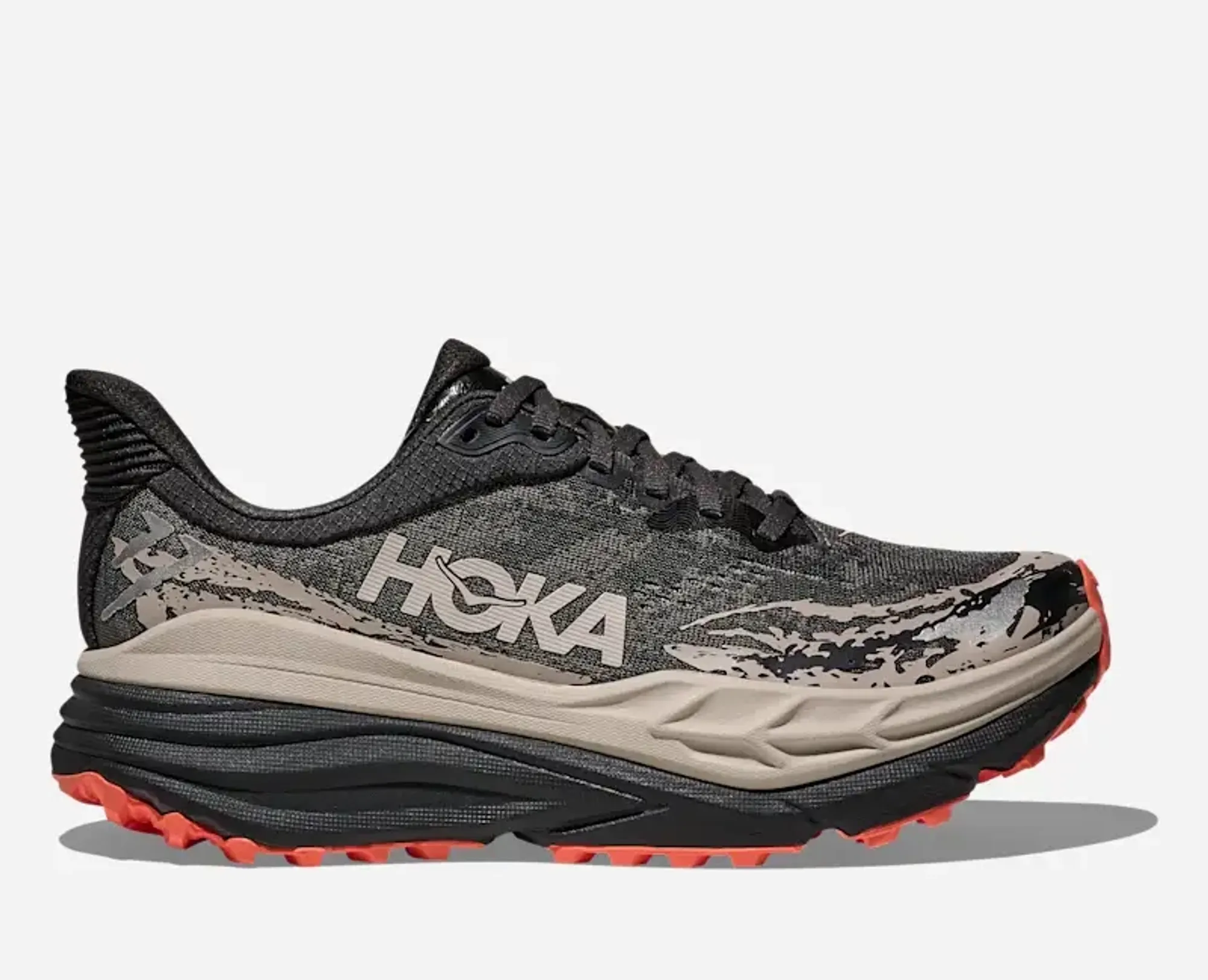 Hoka Women's Stinson 7 Trail Shoes In Black/Putty