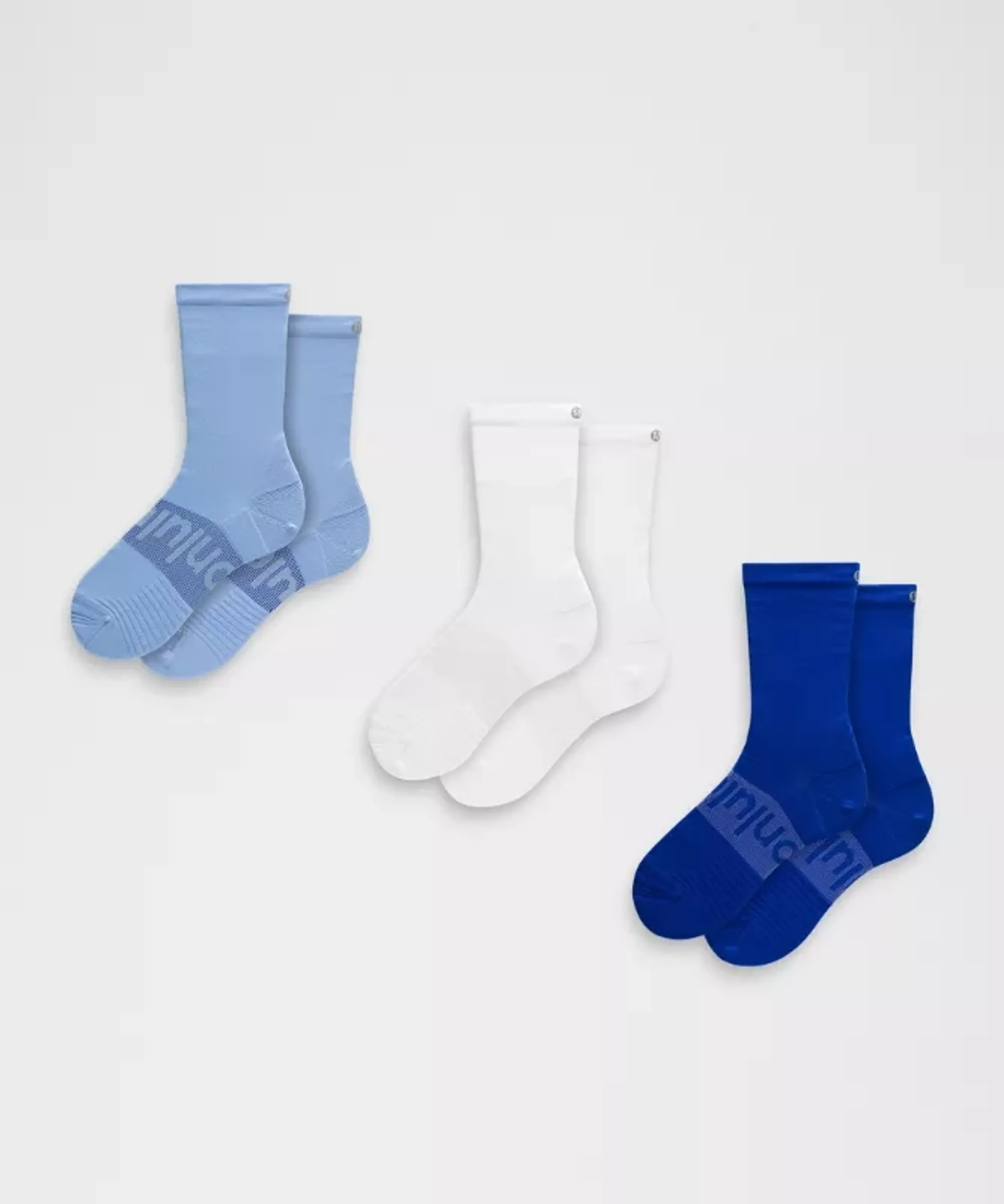 lululemon – Power Stride Crew Socks 3 Pack – Color Blue/White – Size Large