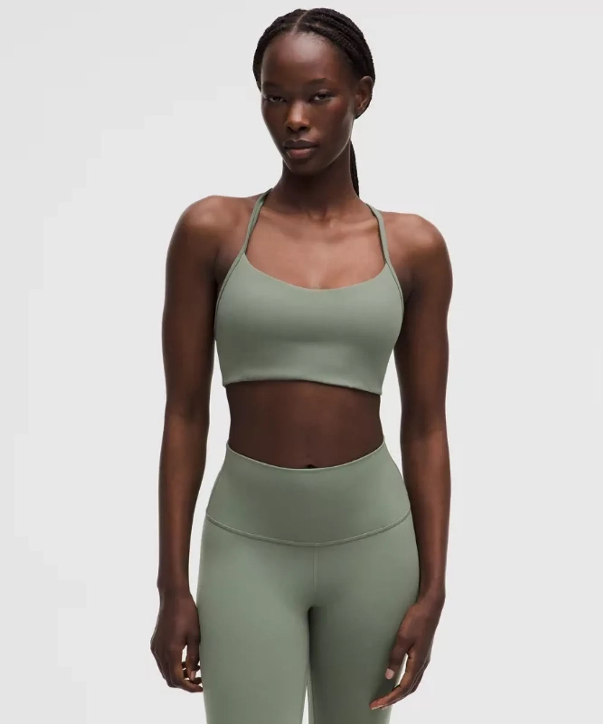 lululemon – Women's Flow Y Sports Bra Light Support, A/B Cup Evolve – Color Green/Pastel – Size Large