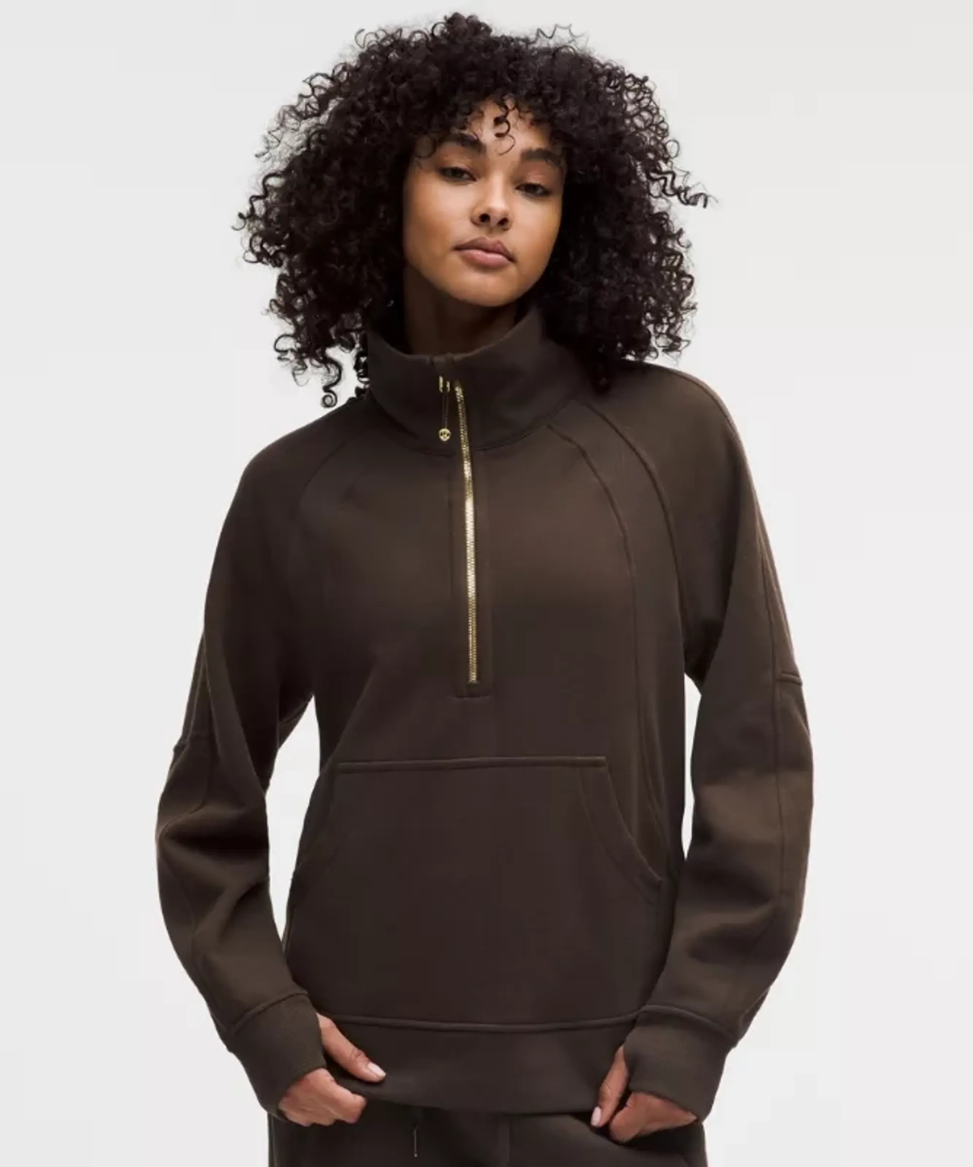 lululemon – Women's Scuba Oversized Funnel-Neck Half Zip Sweatshirt Long – Color Gold/Brown – Size Medium/Large