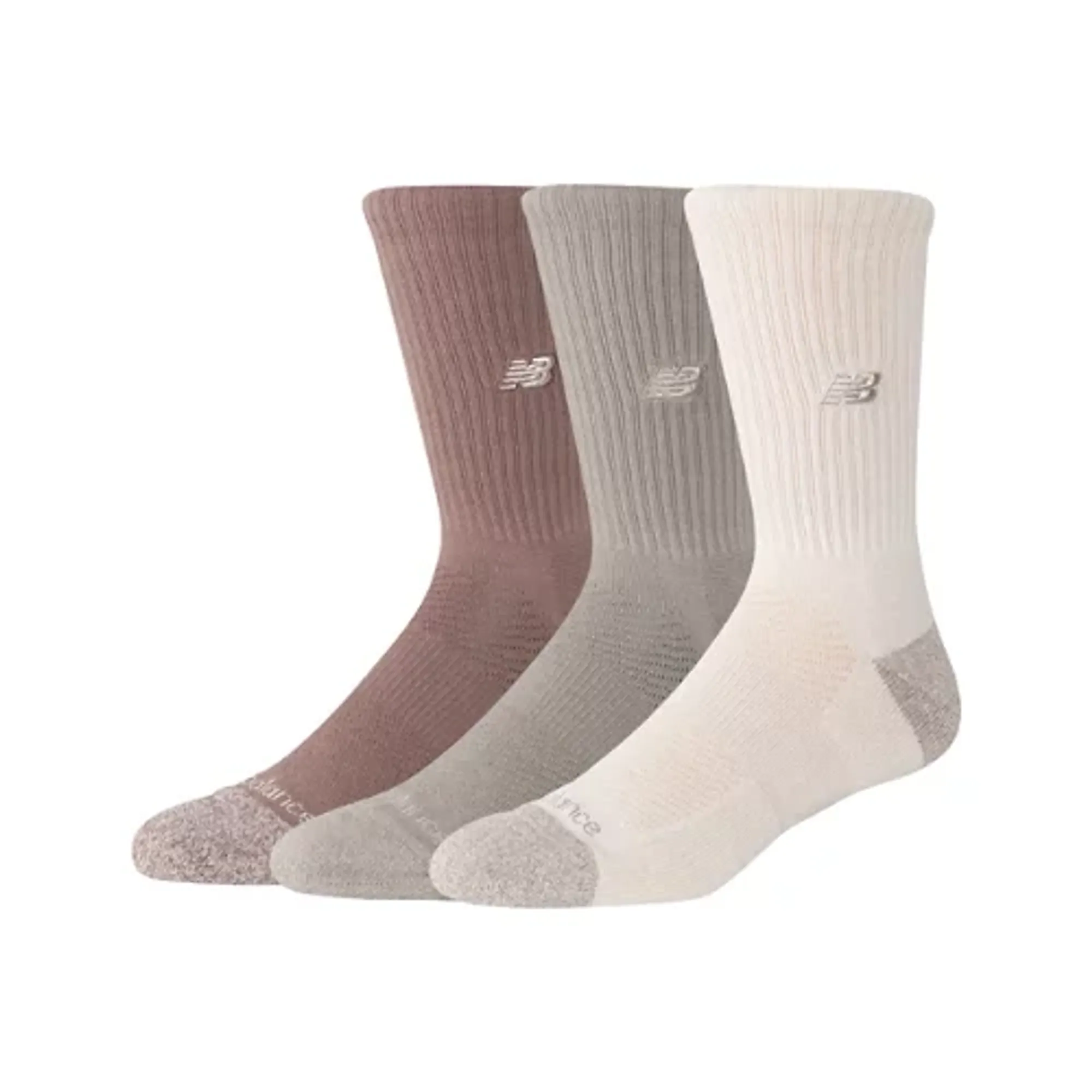 New Balance Unisex Active Premium Crew Socks 3 Pack in Beige/Brown Polyester