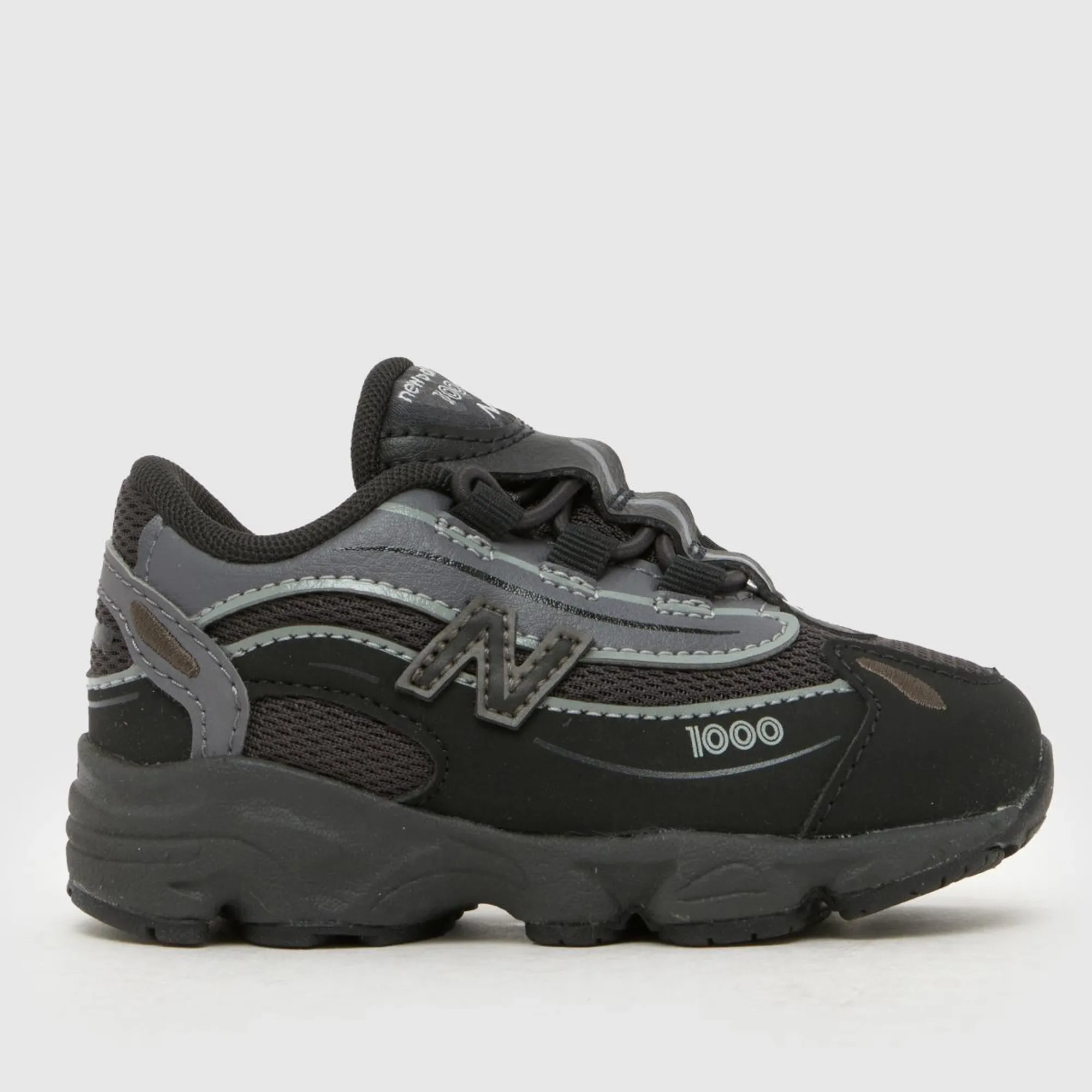 New Balance Infants 1000 Bungee Lace in Black/Grey Synthetic