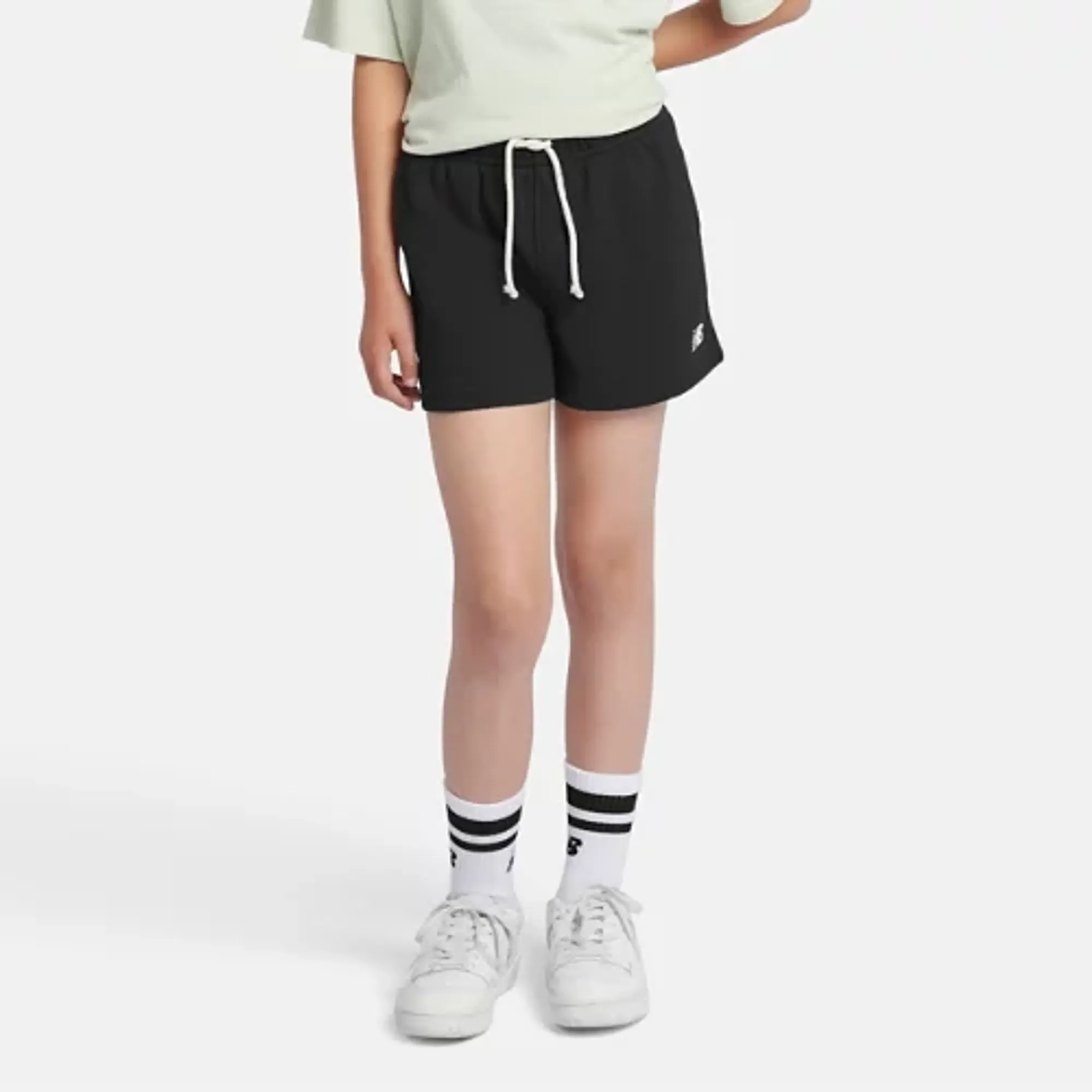 New Balance Girls FT Small Logo Short in Black Cotton Fleece