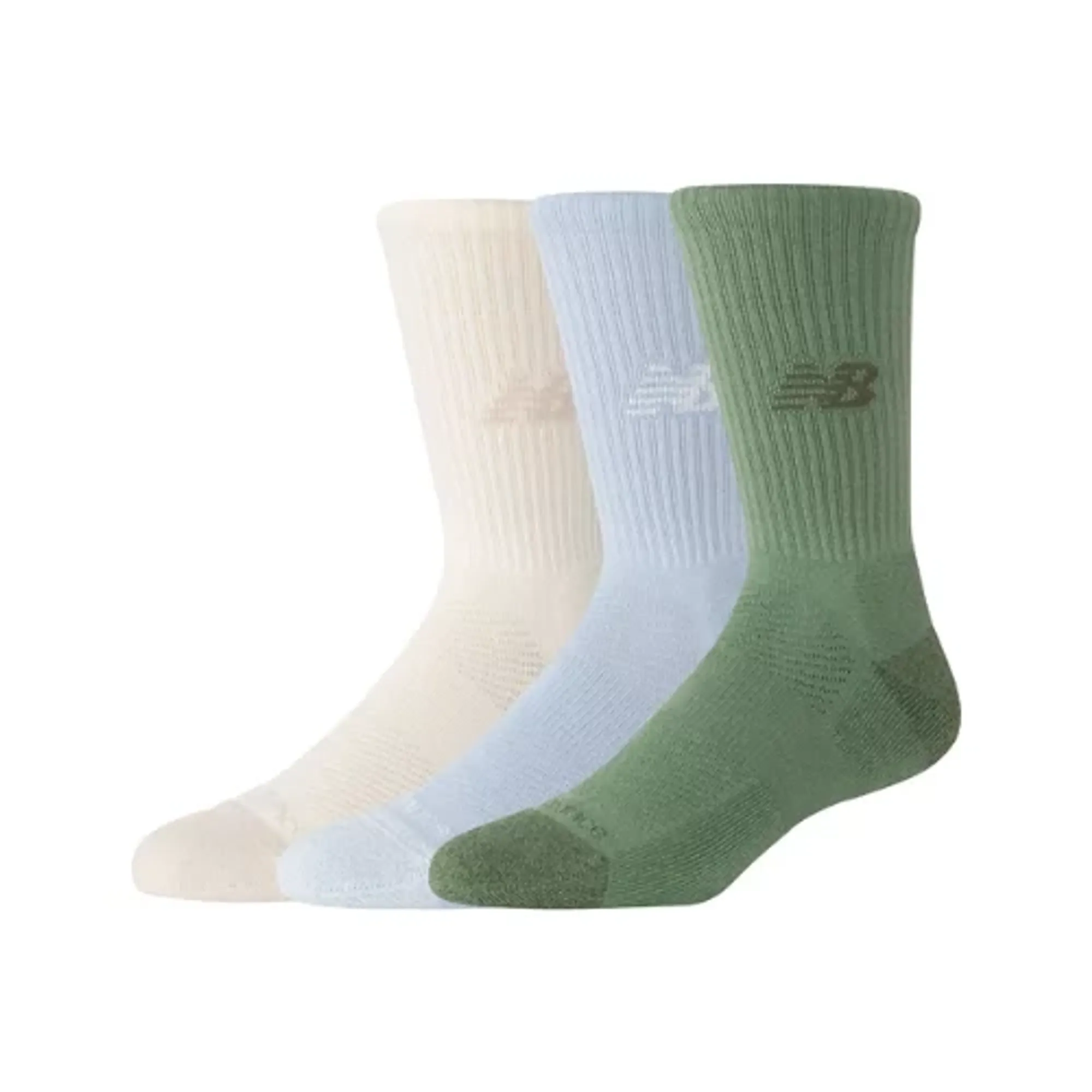 New Balance Unisex Active Crew Socks 3 Pack in Beige/Brown/Grey Polyester